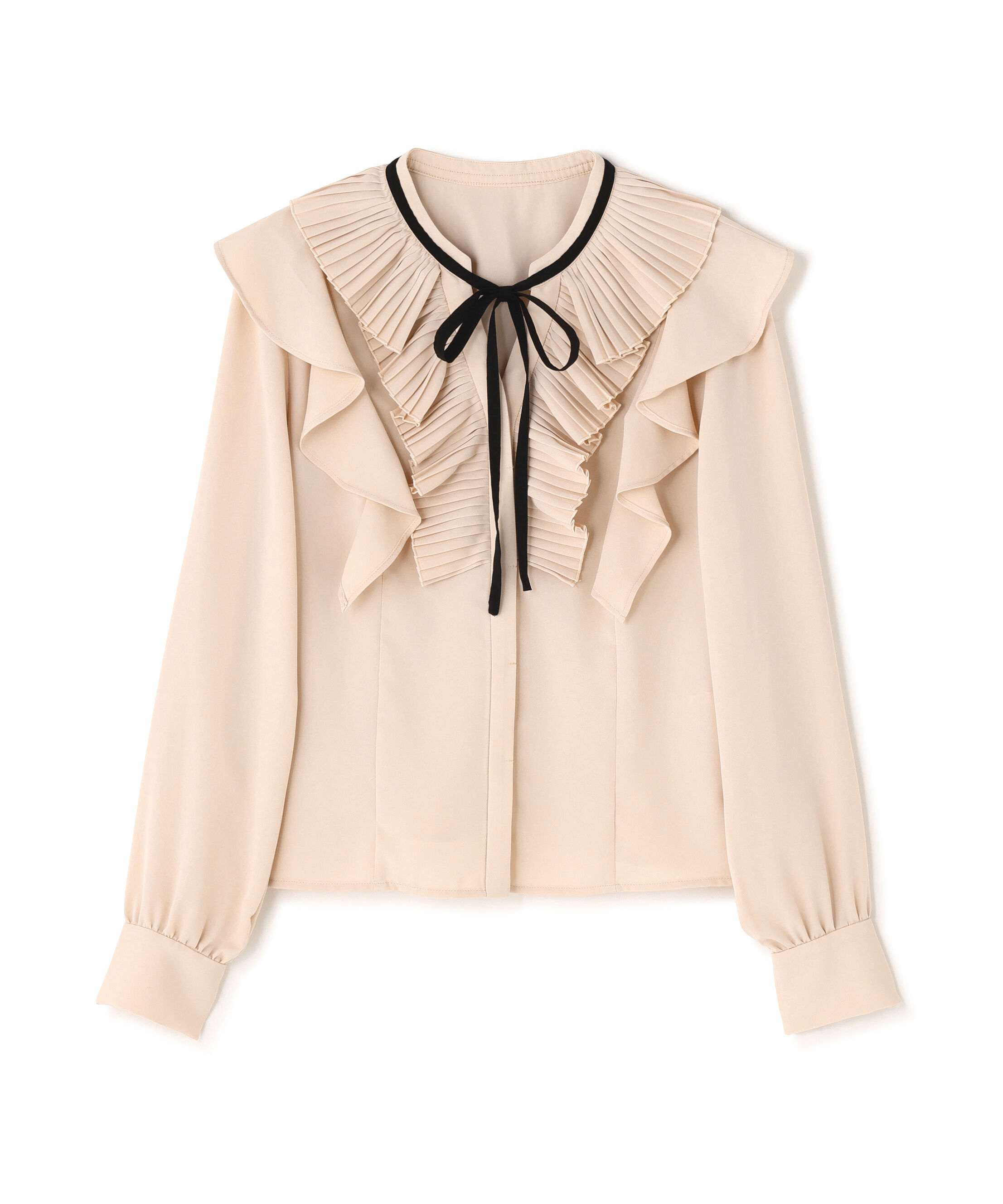  「プリーツフリルリボンタイブラウス」|シャツ・ブラウス|ピンク