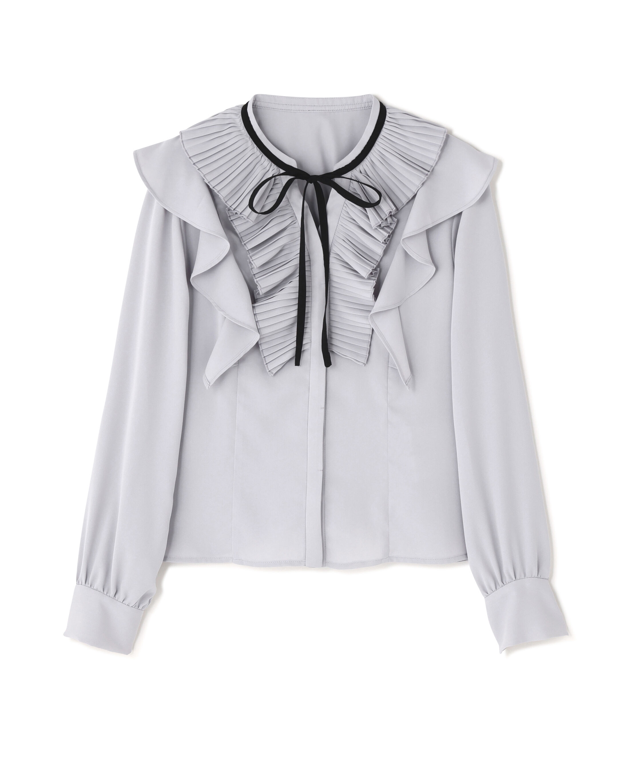  「プリーツフリルリボンタイブラウス」|シャツ・ブラウス|ブルー