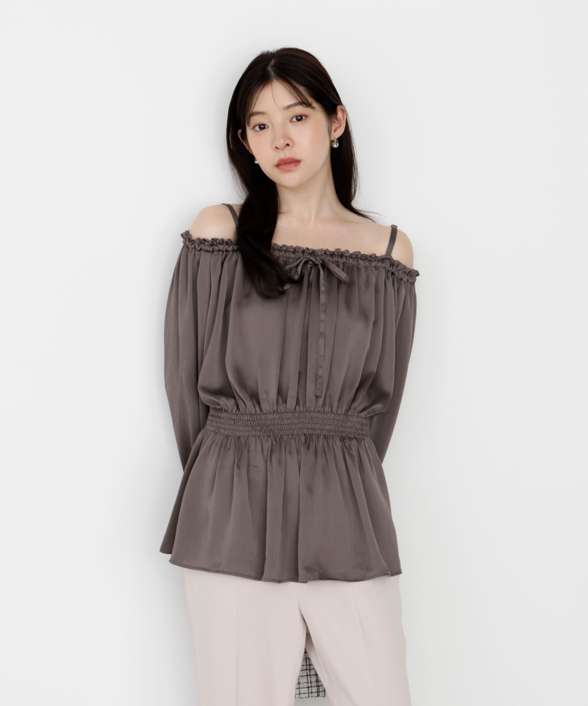 PROPORTION BODY DRESSING「《EDIT COLOGNE》＜ウォッシャブル＞リボン付きオフショルブラウス」|シャツ・ブラウス|