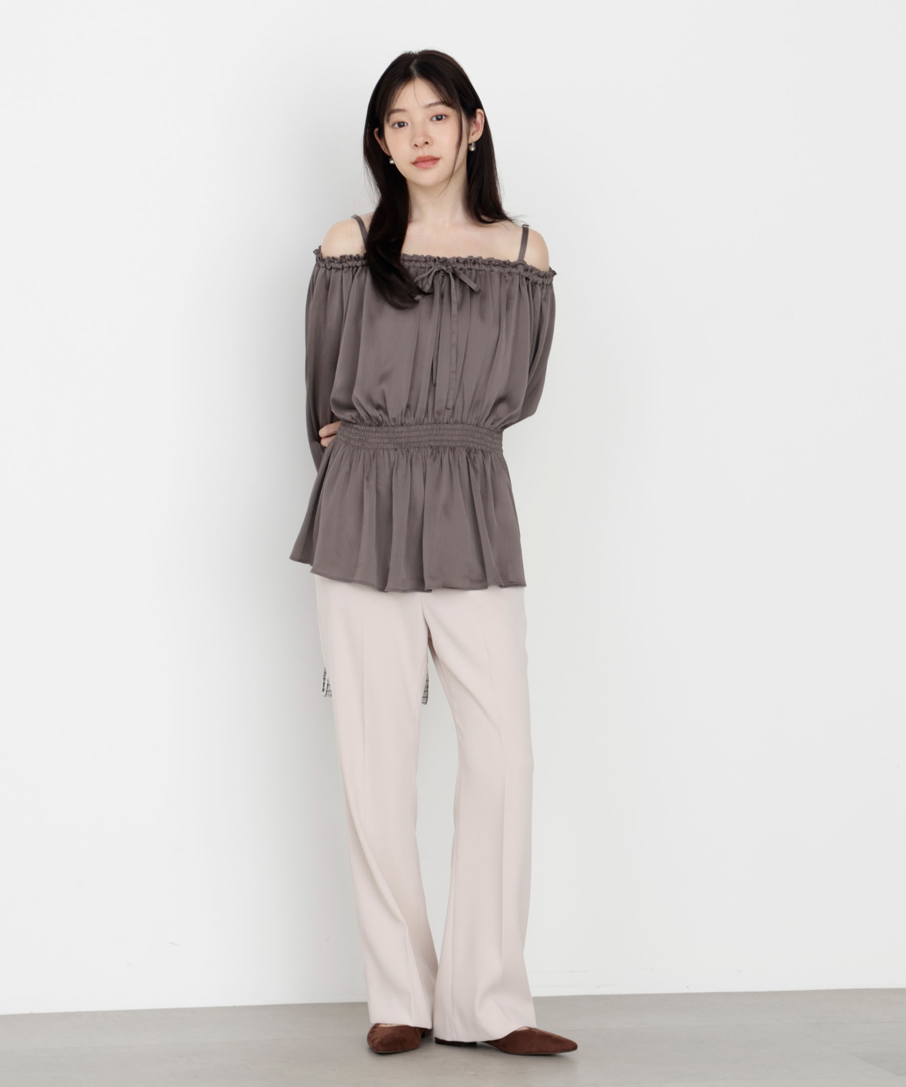 PROPORTION BODY DRESSING「《EDIT COLOGNE》＜ウォッシャブル＞リボン付きオフショルブラウス」|シャツ・ブラウス|