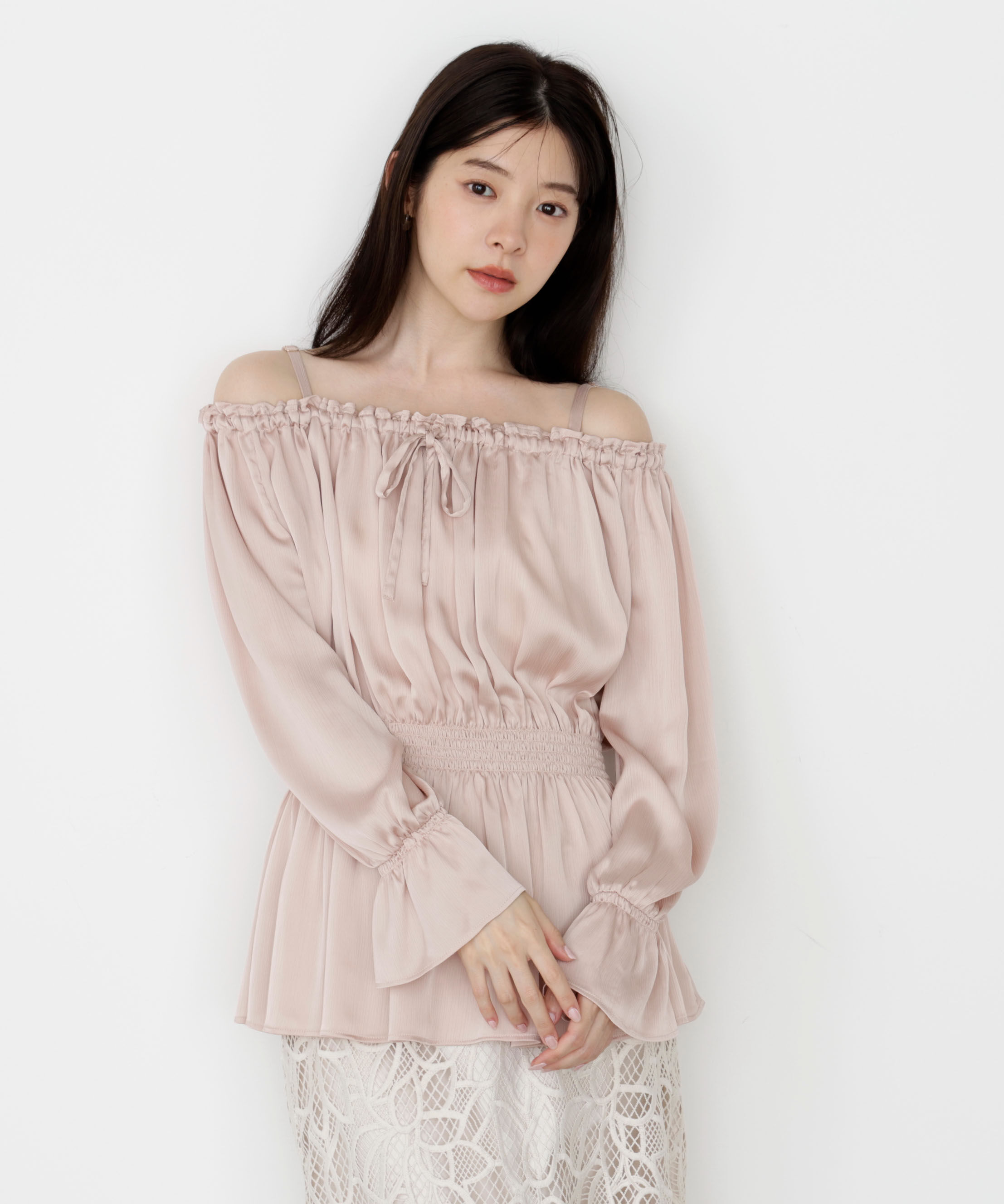 PROPORTION BODY DRESSING「《EDIT COLOGNE》＜ウォッシャブル＞リボン付きオフショルブラウス」|シャツ・ブラウス|