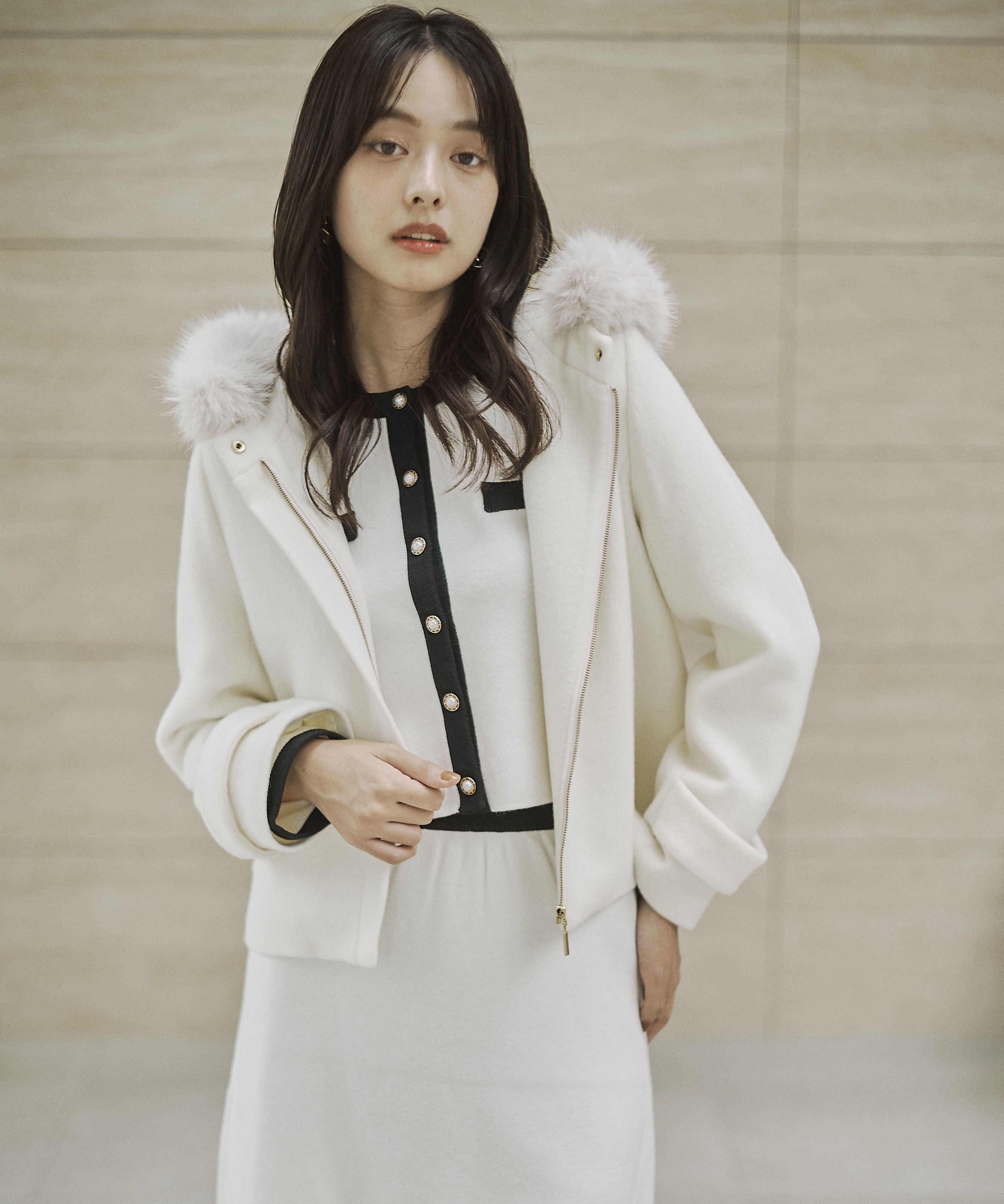 PROPORTION BODY DRESSING「モッサフードフェイクファーショートコート 25AW」|ブルゾン・スタジャン|