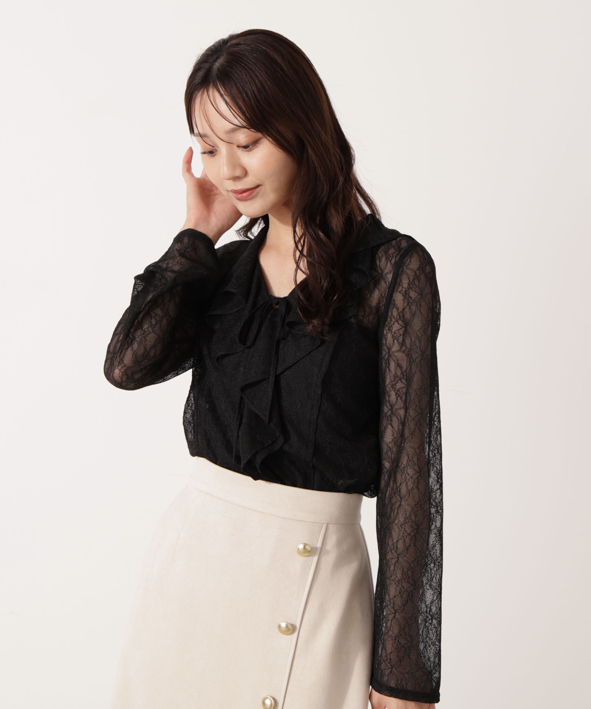 PROPORTION BODY DRESSING「＜ウォッシャブル＞ラッフルレースブラウス 25AW」|シャツ・ブラウス|