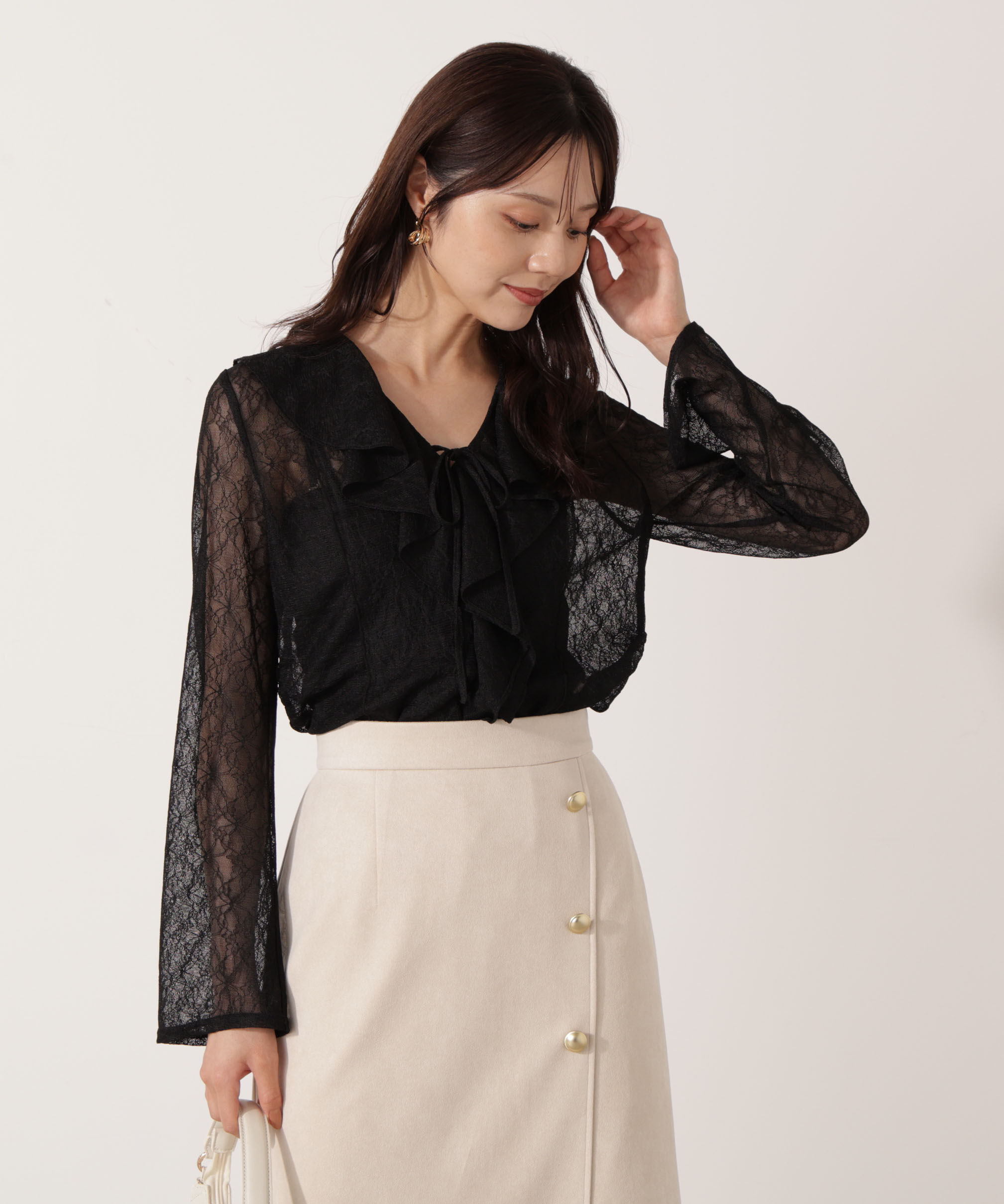 PROPORTION BODY DRESSING「＜ウォッシャブル＞ラッフルレースブラウス 25AW」|シャツ・ブラウス|