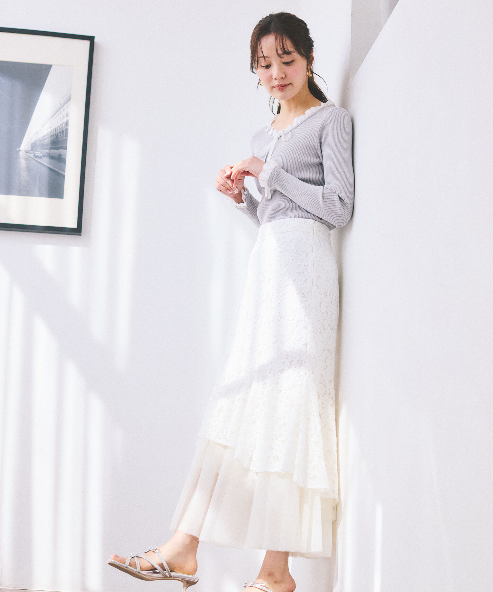 PROPORTION BODY DRESSING「チュールドッキングレーススカート　26SS」|スカート|エクリュ1