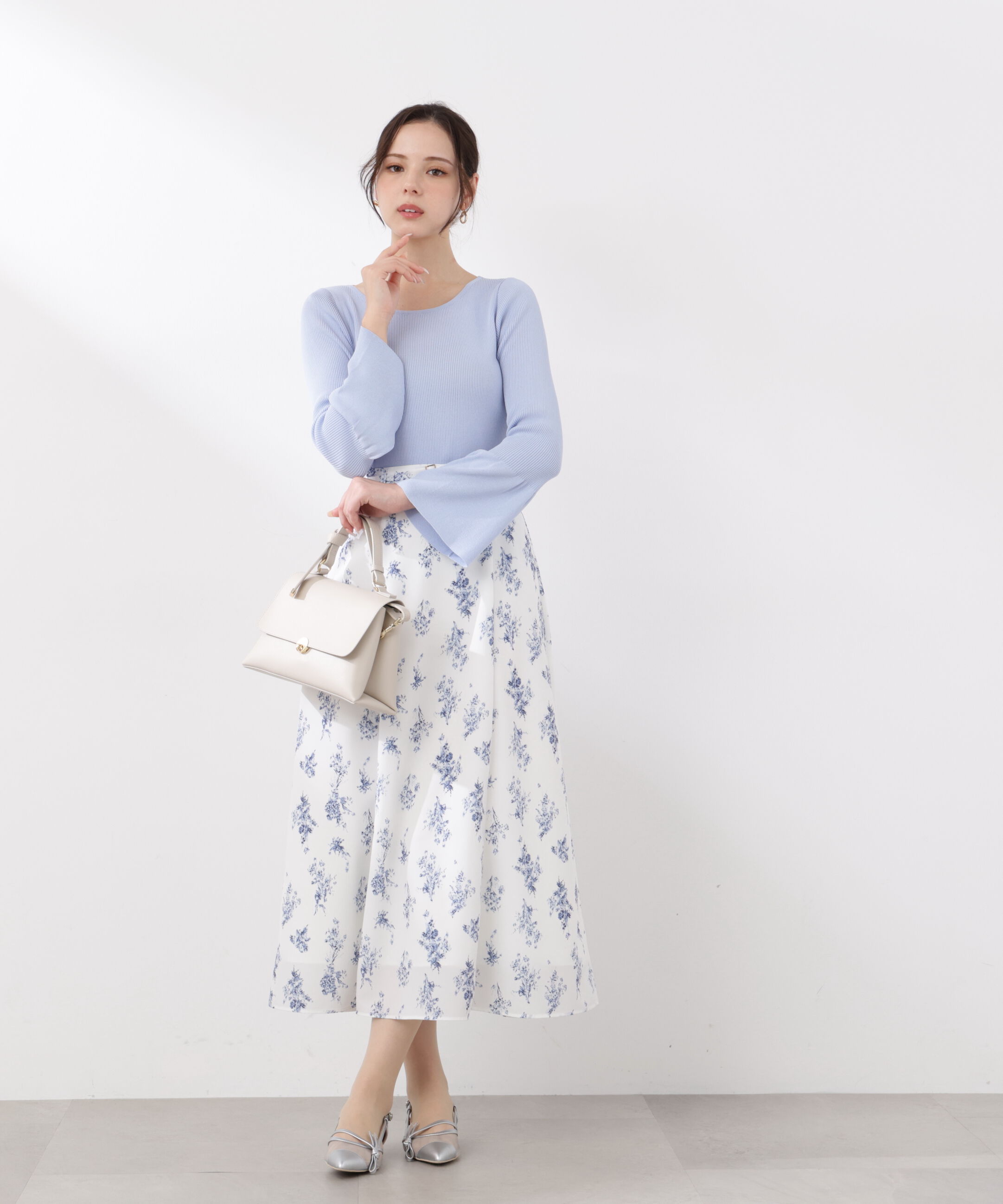 PROPORTION BODY DRESSING「フラワープリントフレアスカート　26SS」|スカート|ホワイト&times;ブル