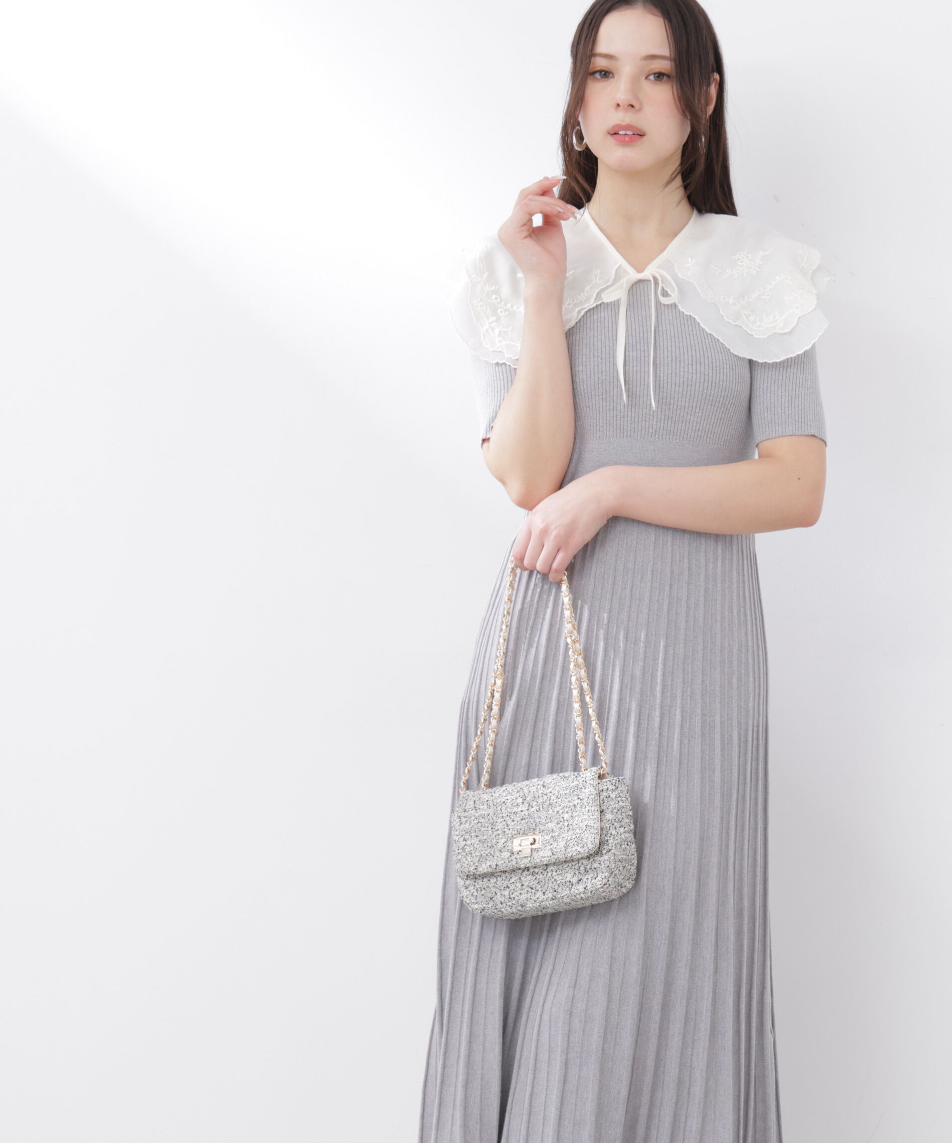 PROPORTION BODY DRESSING「《EDIT COLOGNE》レースカラー2wayニットワンピース　26SS」|ワンピース|トップグレー1