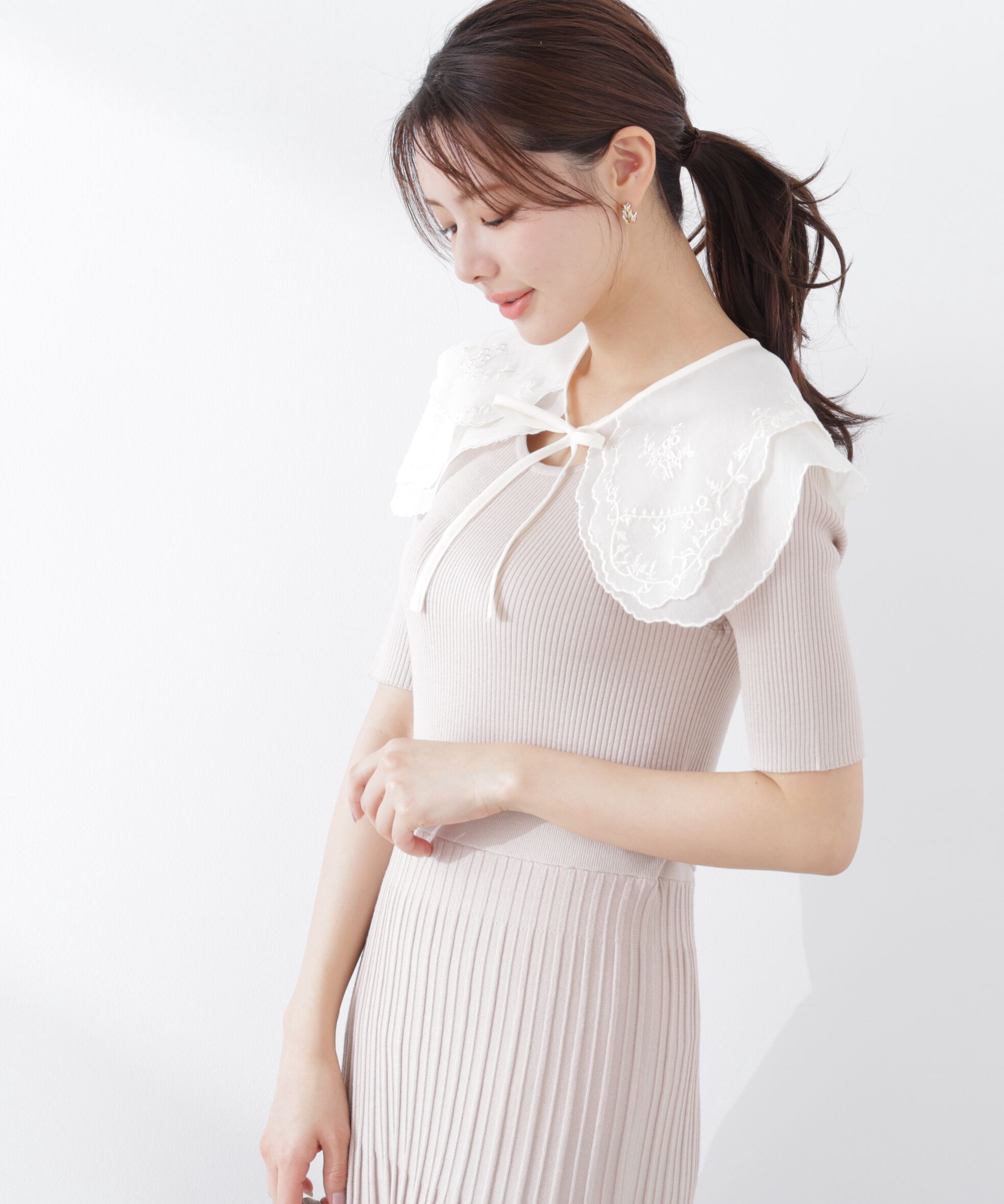 PROPORTION BODY DRESSING「《EDIT COLOGNE》レースカラー2wayニットワンピース　26SS」|ワンピース|