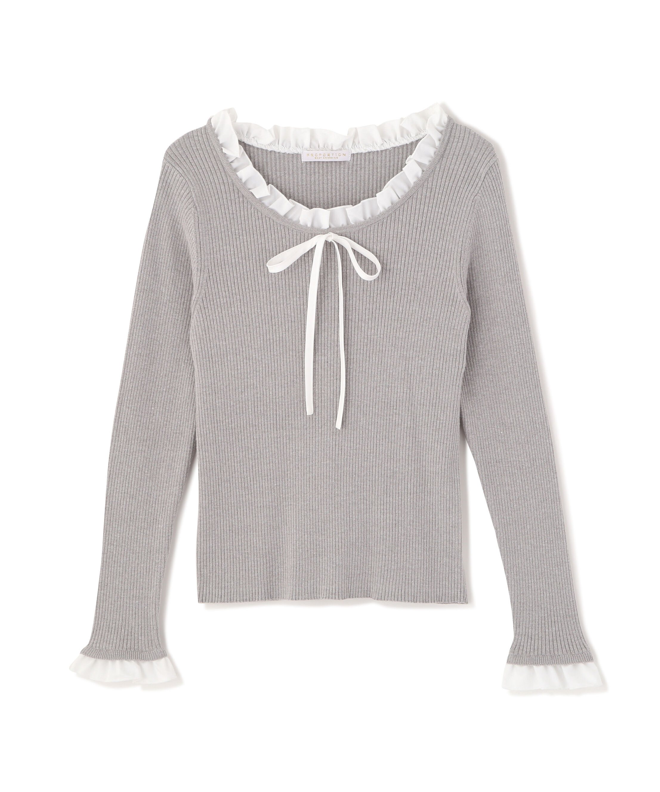 PROPORTION BODY DRESSING「リボン付きフリルニットトップス　26SS」|ニット・セーター|