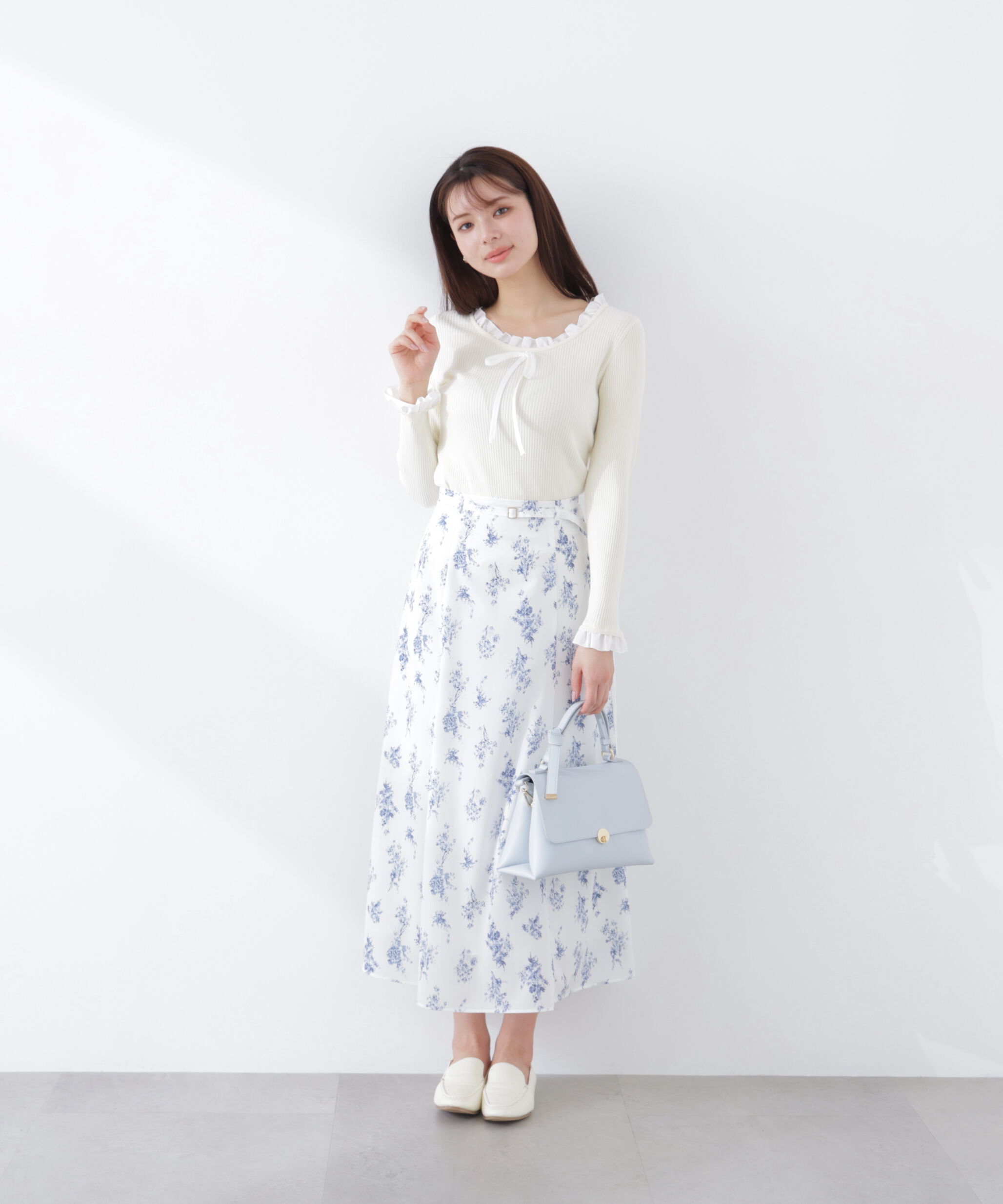 PROPORTION BODY DRESSING「リボン付きフリルニットトップス　26SS」|ニット・セーター|