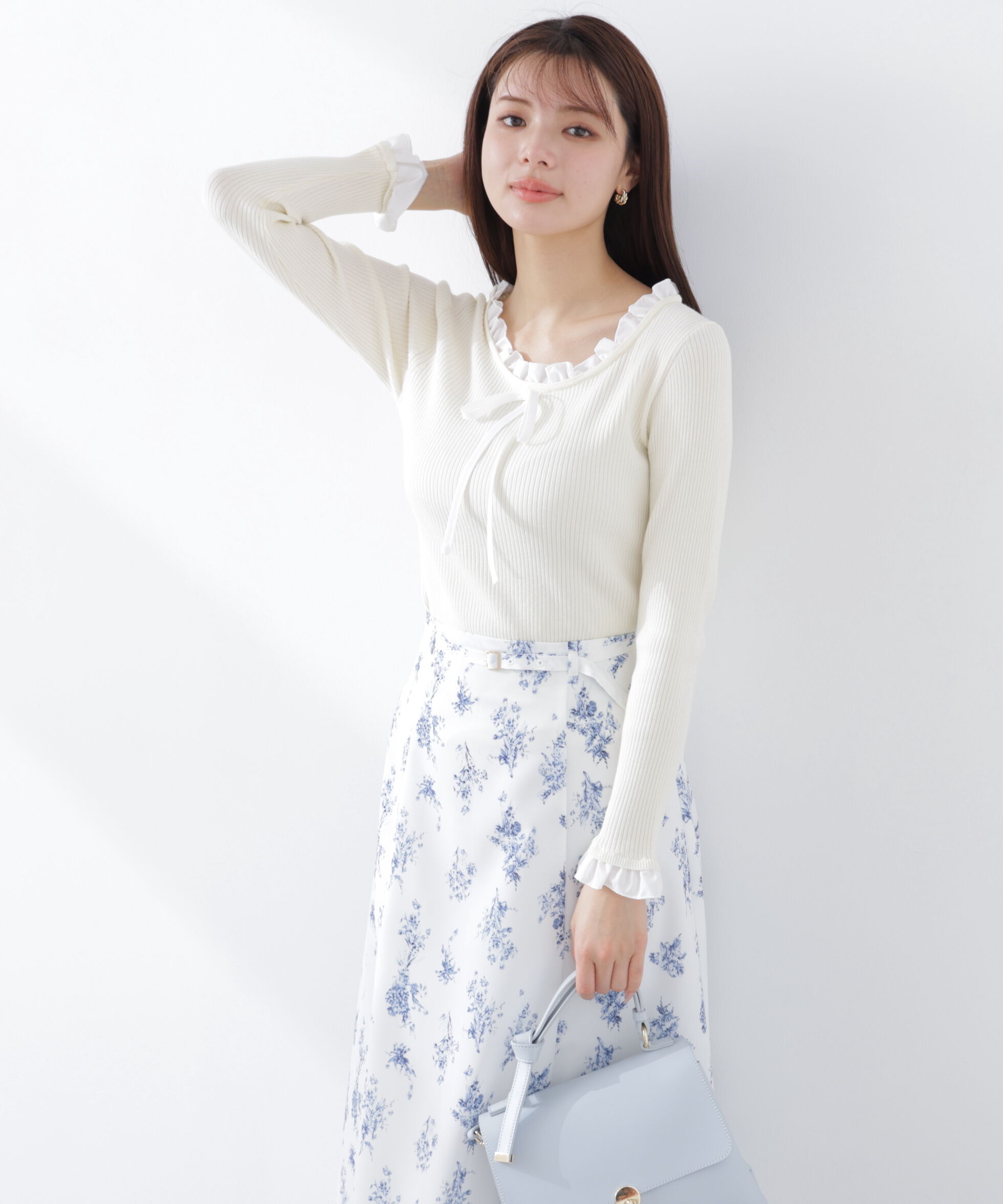 PROPORTION BODY DRESSING「リボン付きフリルニットトップス　26SS」|ニット・セーター|