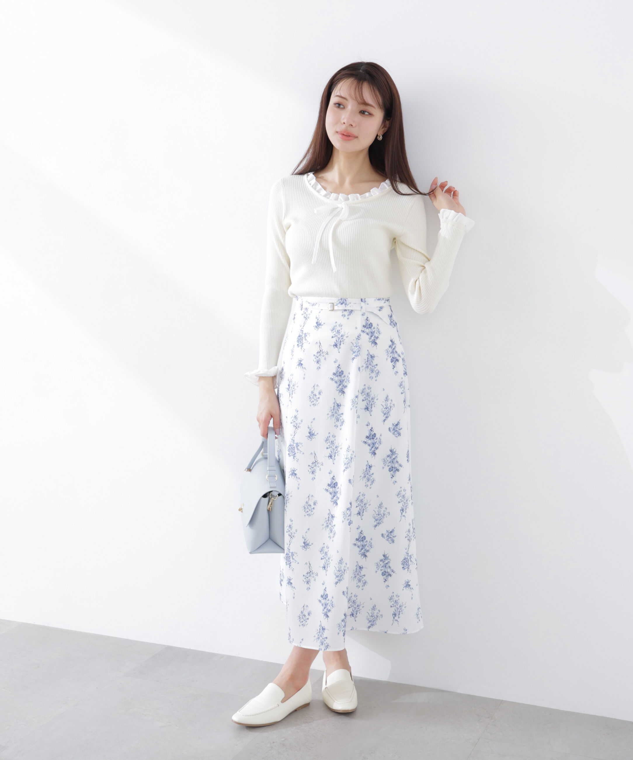 PROPORTION BODY DRESSING「リボン付きフリルニットトップス　26SS」|ニット・セーター|