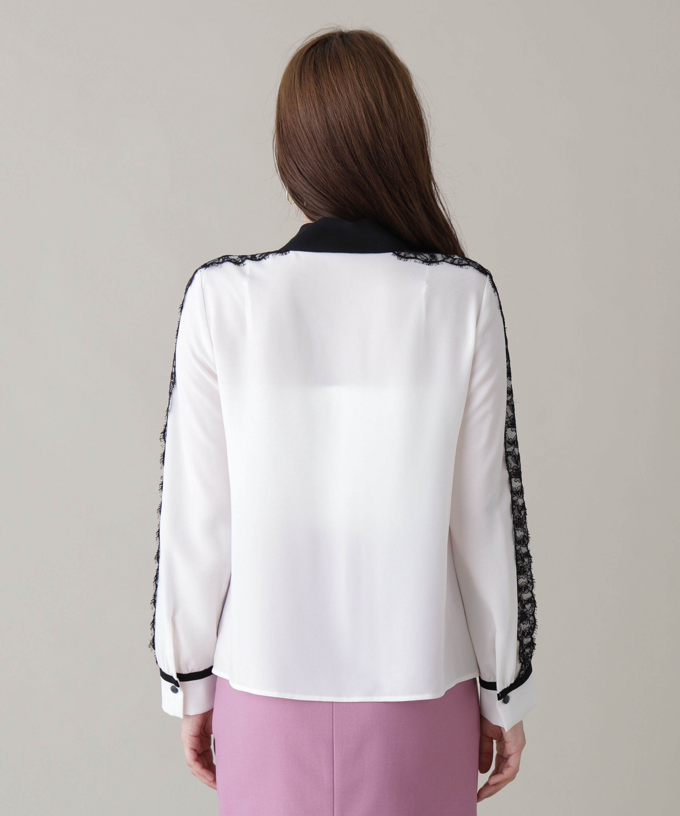  「レースコンビバイカラーリボンブラウス」|シャツ・ブラウス|