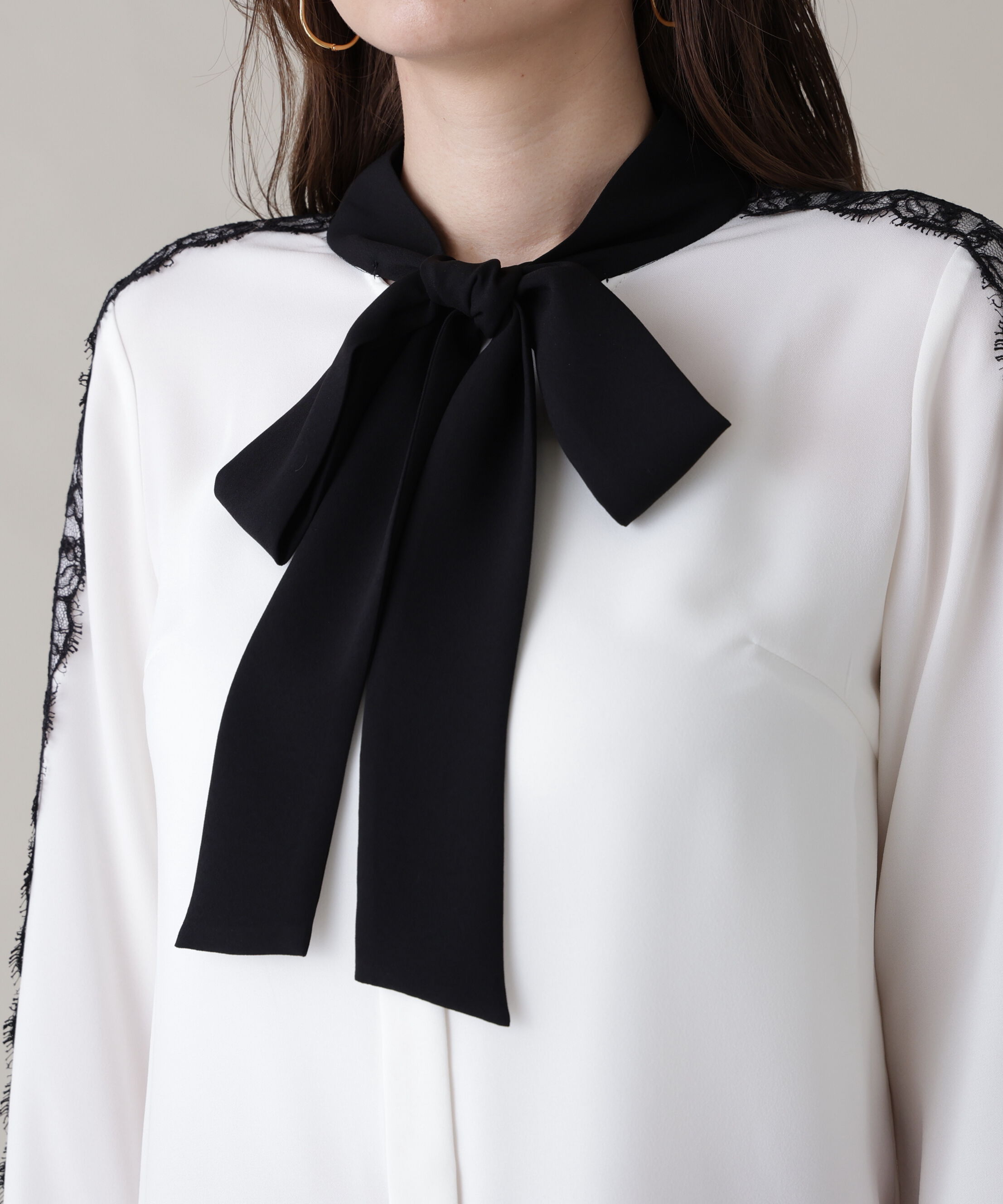  「レースコンビバイカラーリボンブラウス」|シャツ・ブラウス|