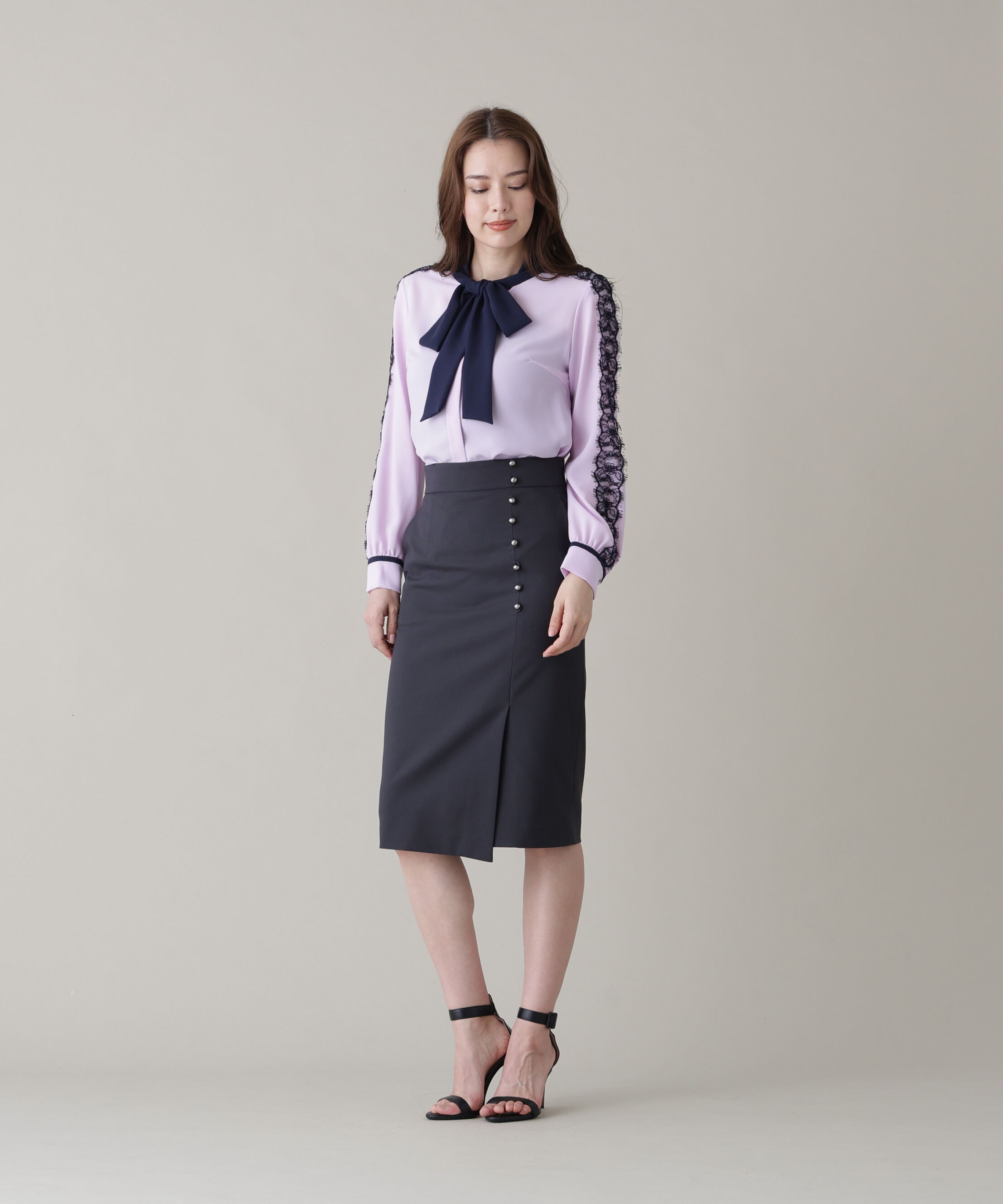  「レースコンビバイカラーリボンブラウス」|シャツ・ブラウス|