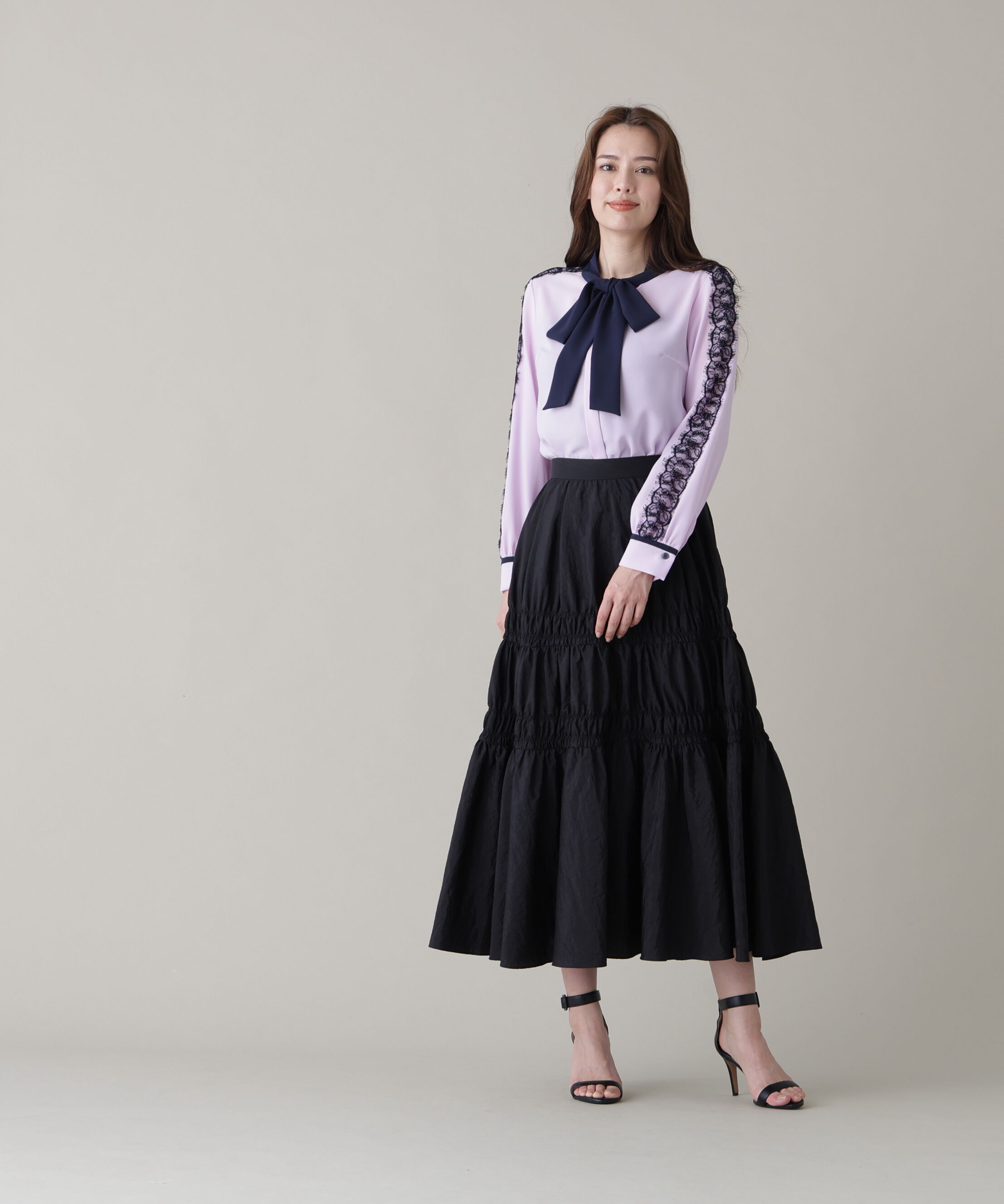  「レースコンビバイカラーリボンブラウス」|シャツ・ブラウス|