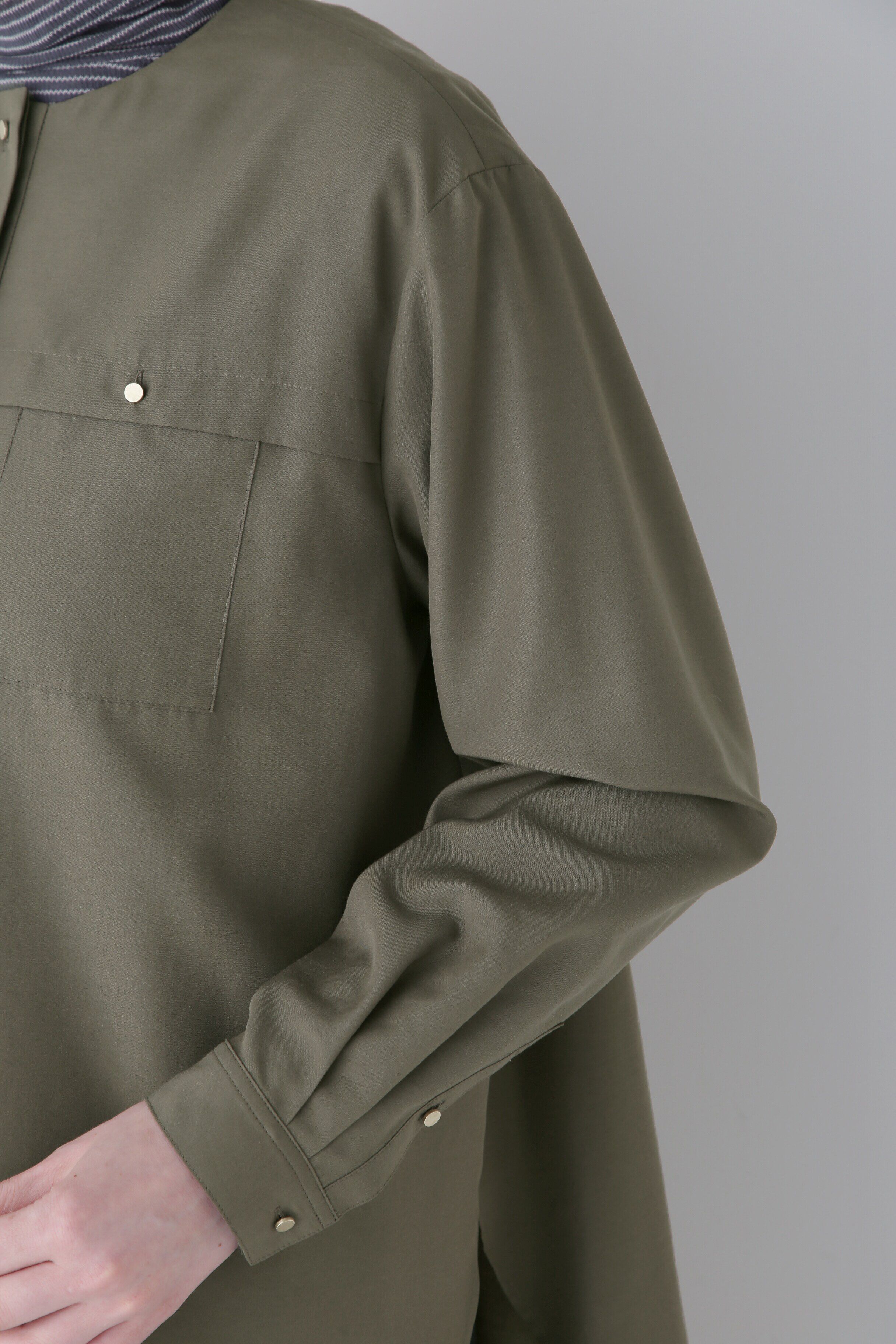  「◆ノーカラーポケットディテールブラウス」|シャツ・ブラウス|