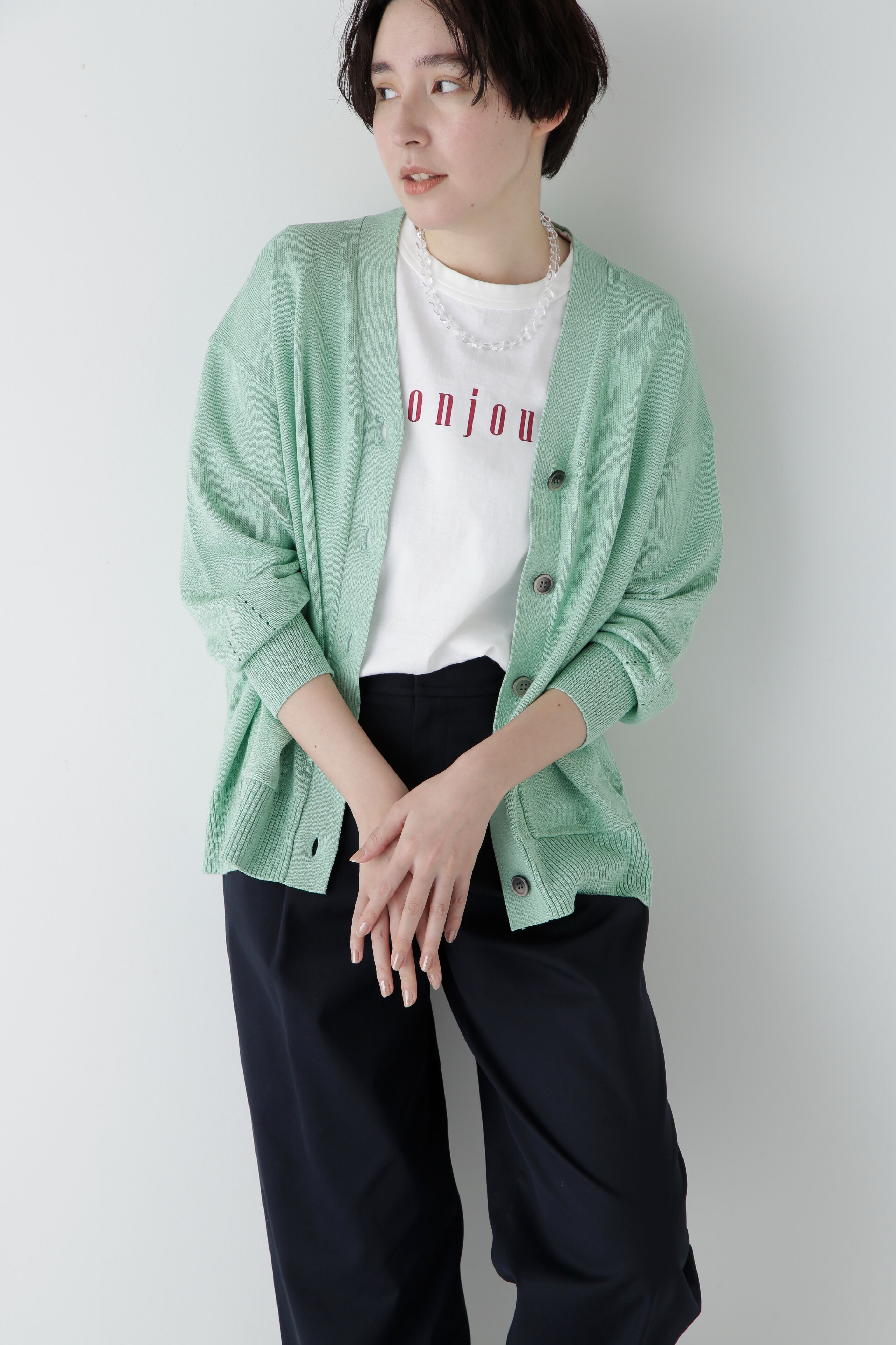  「◆【ウォッシャブル】ペーパーヤーンミドル丈カーディガン」|ニット・セーター|