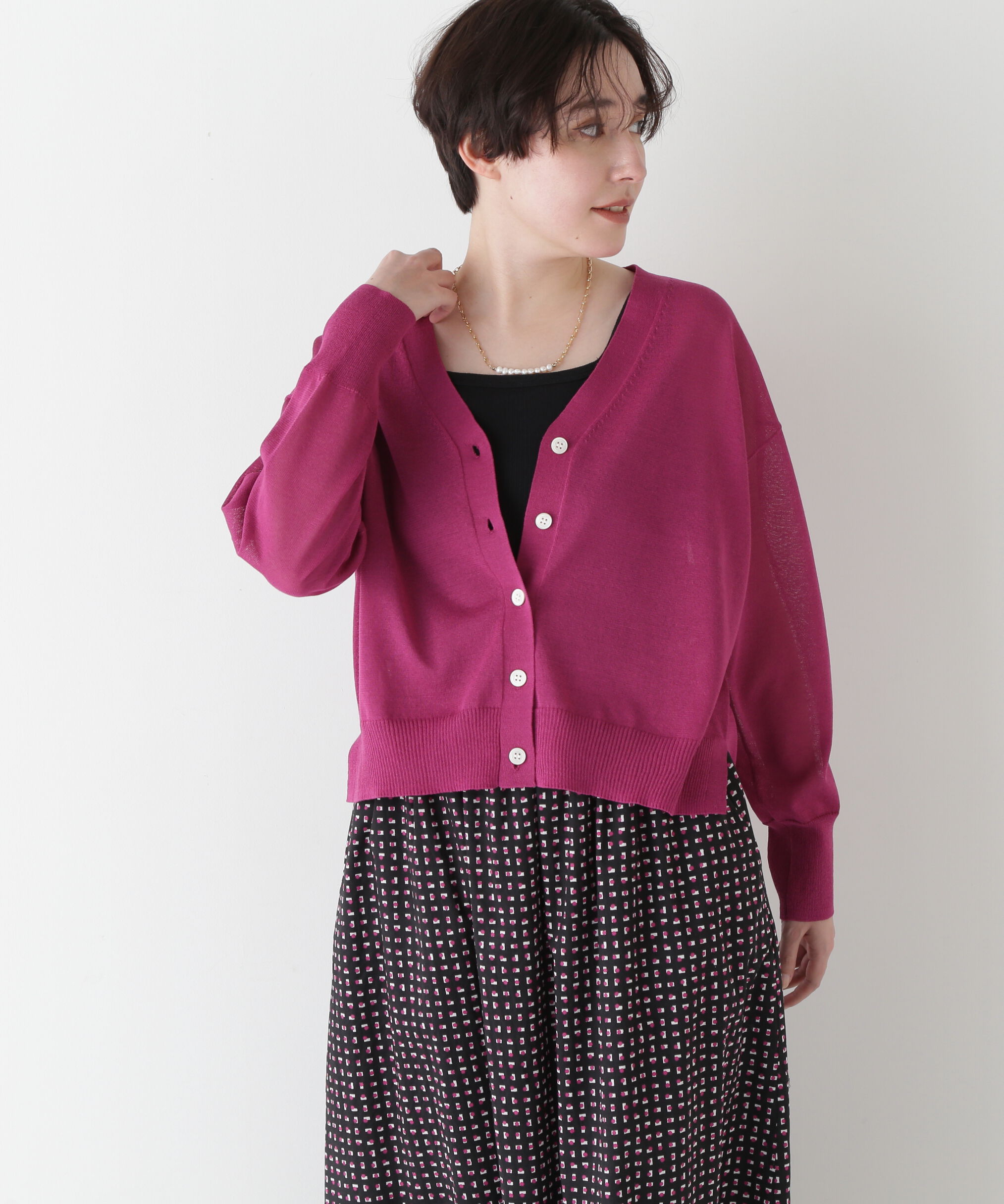  「◆【ウォッシャブル】シアーハイゲージ長袖カーディガン」|ニット・セーター|ピンク