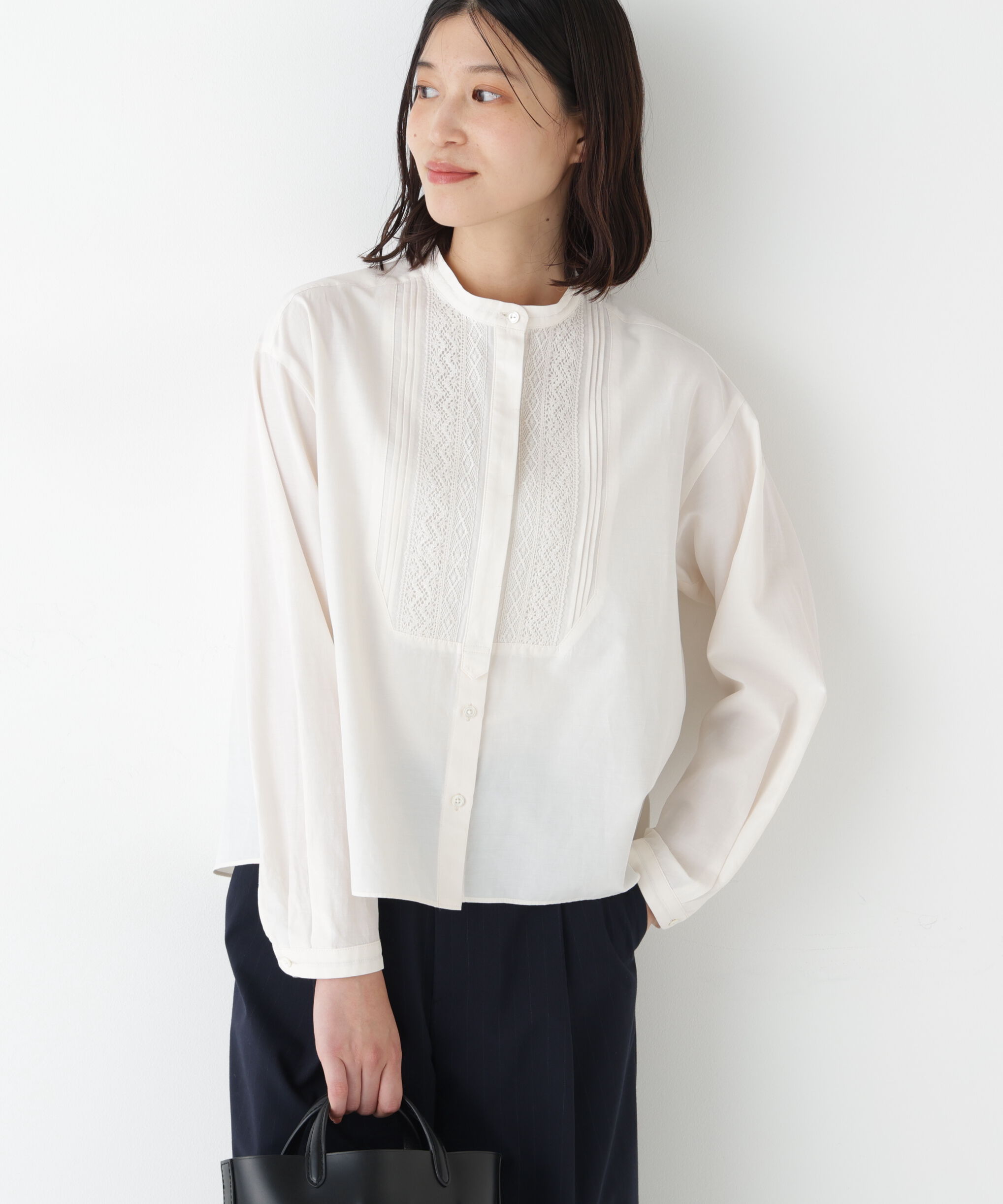  「◆レースドッキングハンドカラーブラウス」|シャツ・ブラウス|