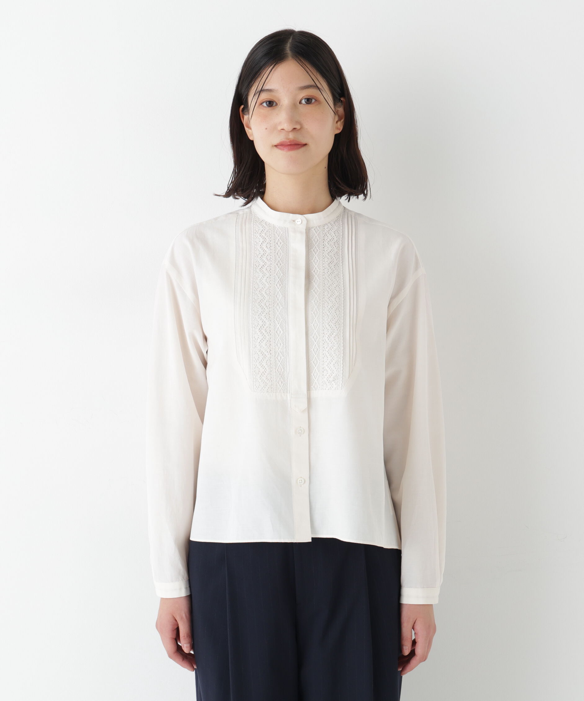  「◆レースドッキングハンドカラーブラウス」|シャツ・ブラウス|