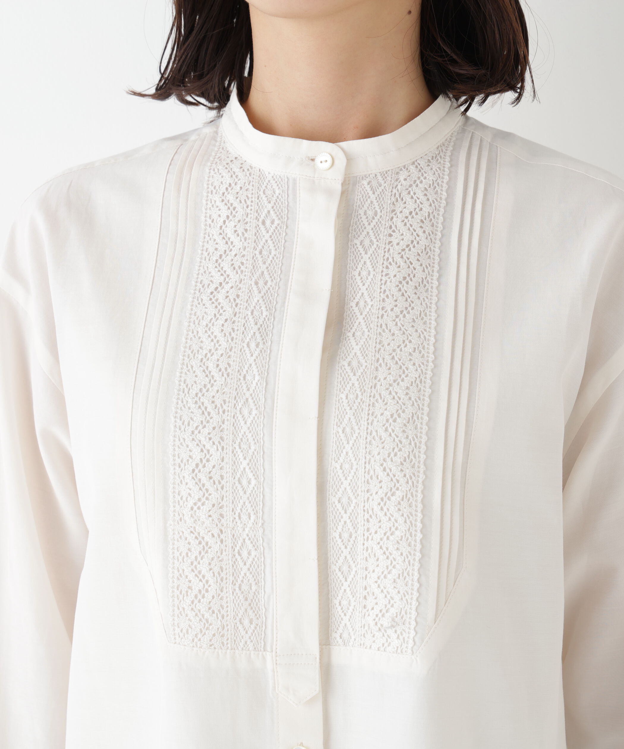  「◆レースドッキングハンドカラーブラウス」|シャツ・ブラウス|