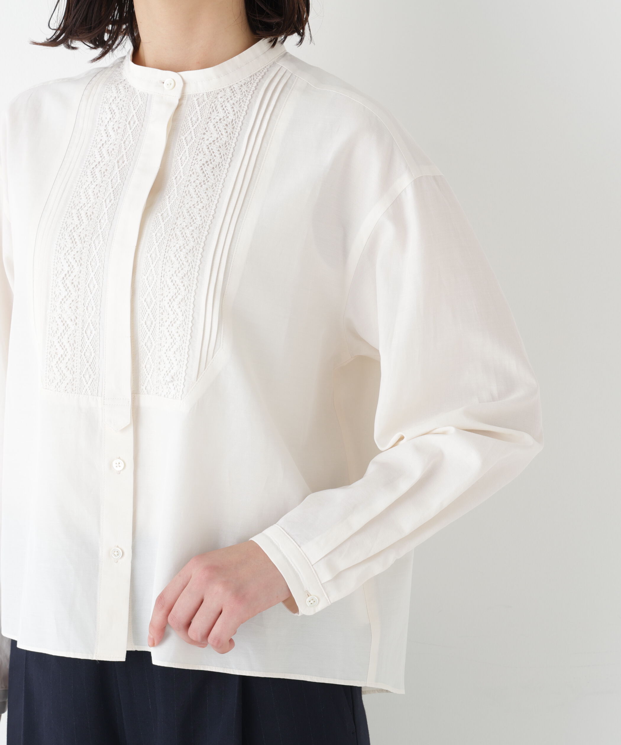  「◆レースドッキングハンドカラーブラウス」|シャツ・ブラウス|