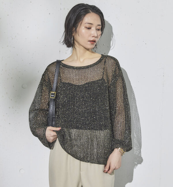 Doux archives「ラメ混メッシュニット」|ニット・セーター|BLACK