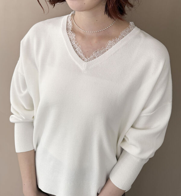 Doux archives「衿レースＶネックニットプルオーバー」|ニット・セーター|