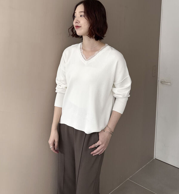 Doux archives「衿レースＶネックニットプルオーバー」|ニット・セーター|