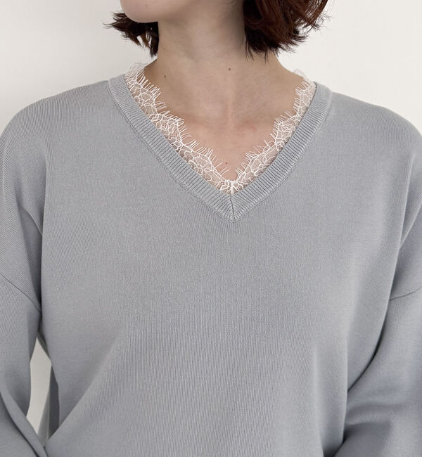 Doux archives「衿レースＶネックニットプルオーバー」|ニット・セーター|