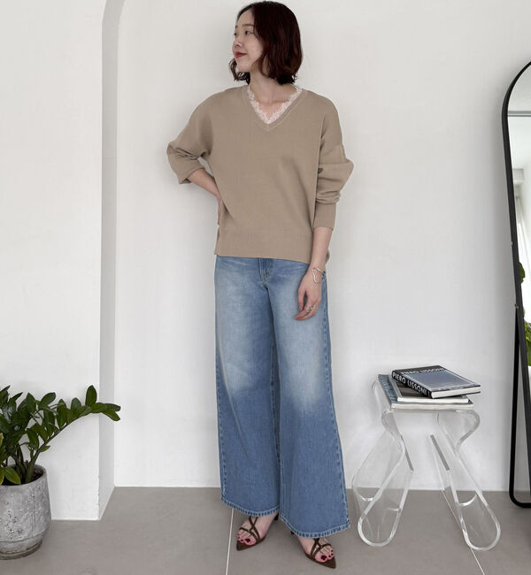 Doux archives「衿レースＶネックニットプルオーバー」|ニット・セーター|