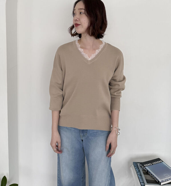 Doux archives「衿レースＶネックニットプルオーバー」|ニット・セーター|