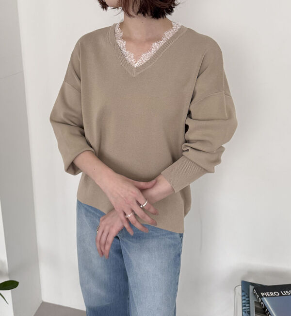 Doux archives「衿レースＶネックニットプルオーバー」|ニット・セーター|