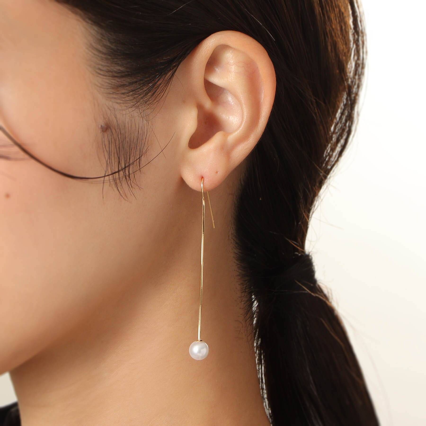 COCOSHNIK「K18パール コンパクトチェーン フックピアス」|ピアス|