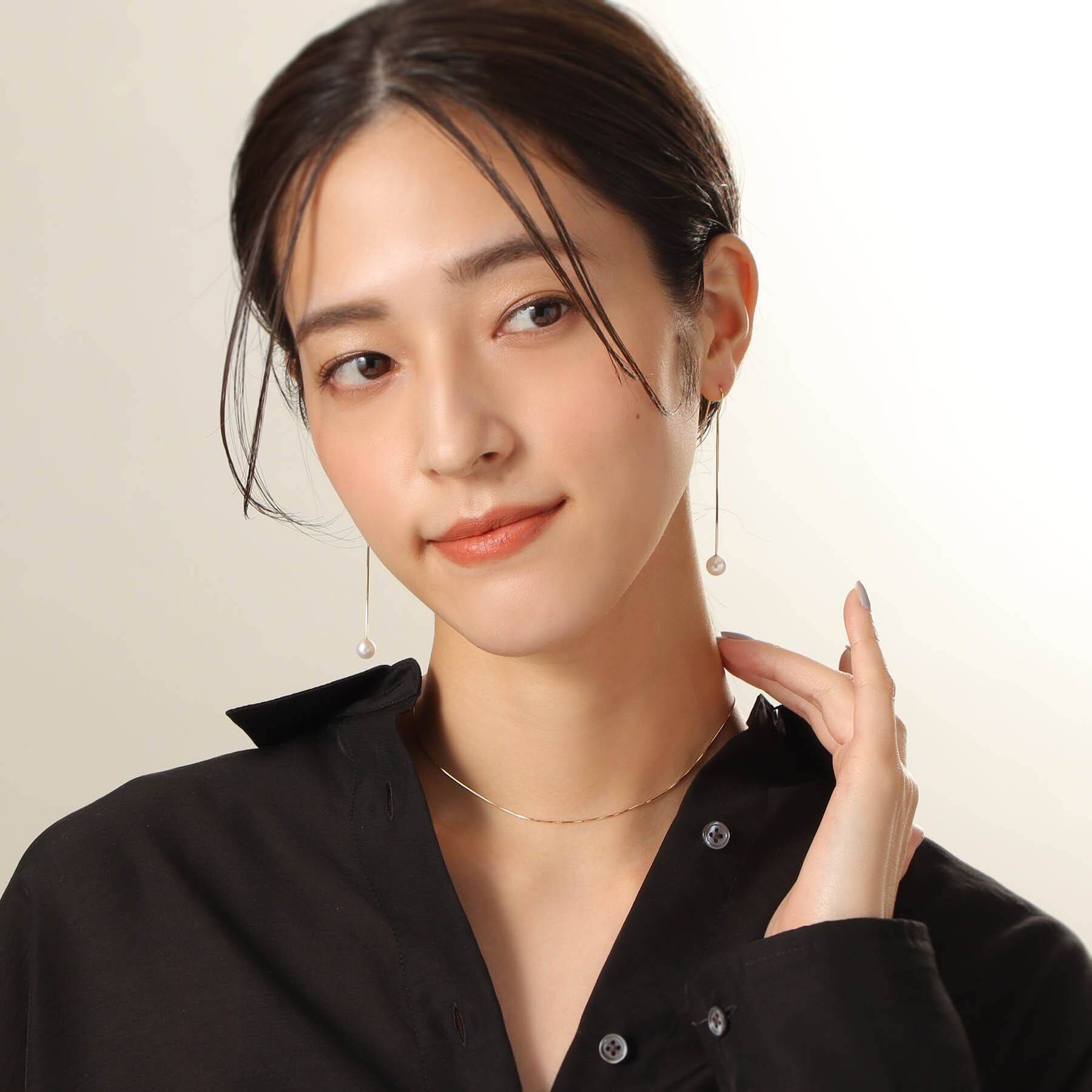 COCOSHNIK「K18パール コンパクトチェーン フックピアス」|ピアス|