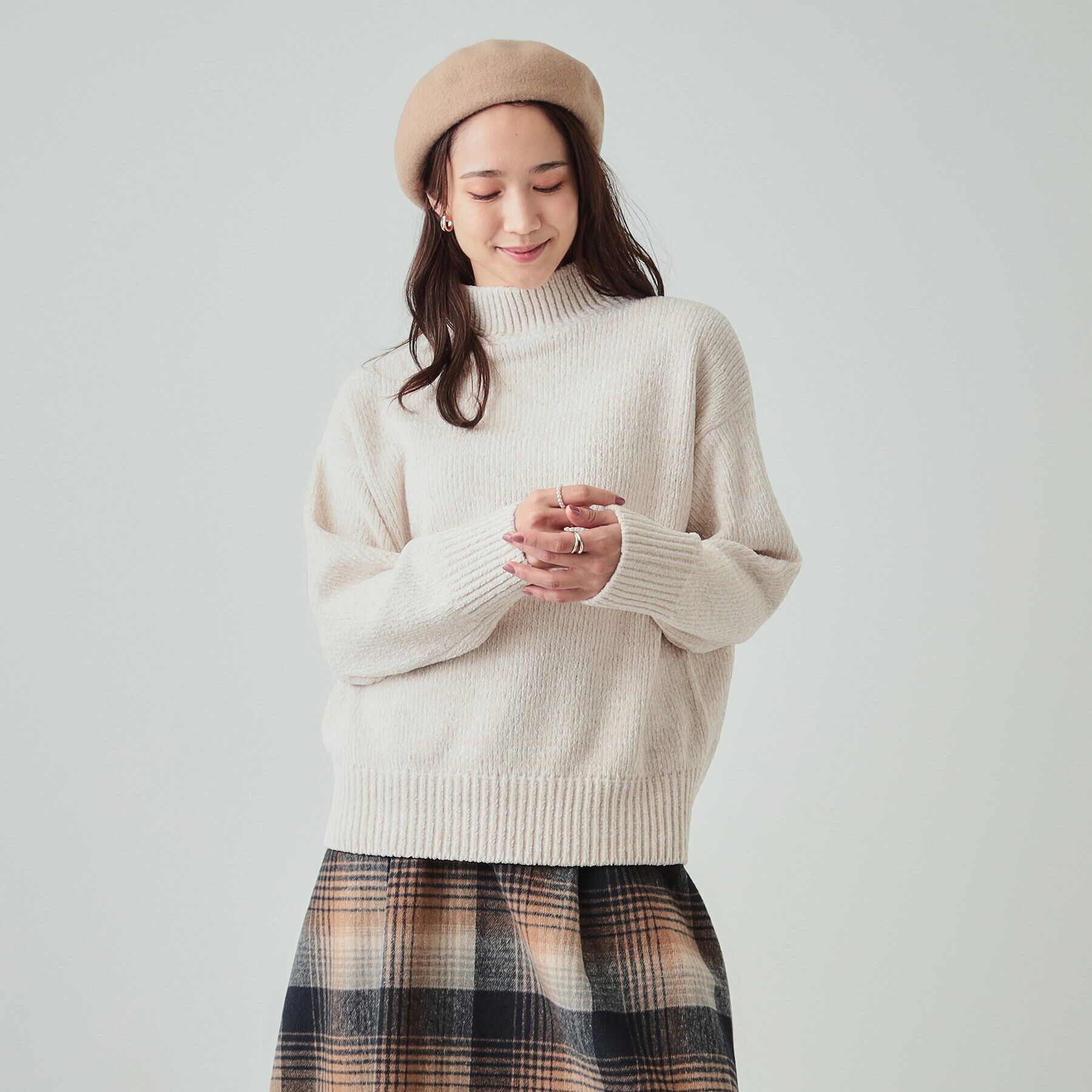 SHOO･LA･RUE「肌触り柔らか ベロアモール モックネックニット」|ニット・セーター|