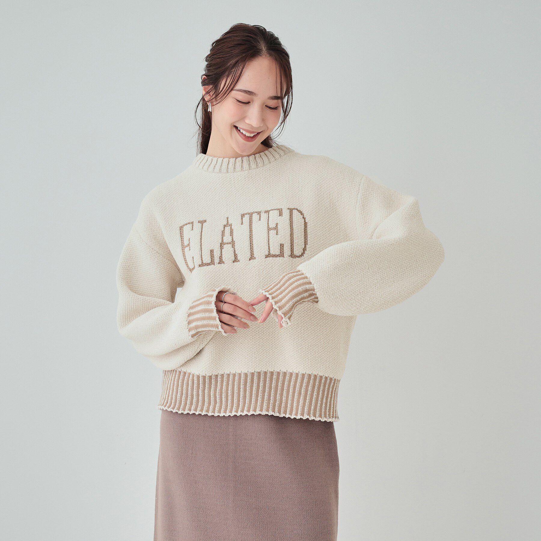 SHOO･LA･RUE「【S-LL】もちもち感がたまらない モールロゴリブ切替ニット」|ニット・セーター|