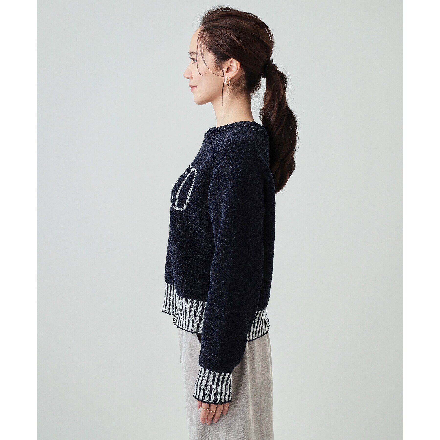 SHOO･LA･RUE「【S-LL】もちもち感がたまらない モールロゴリブ切替ニット」|ニット・セーター|