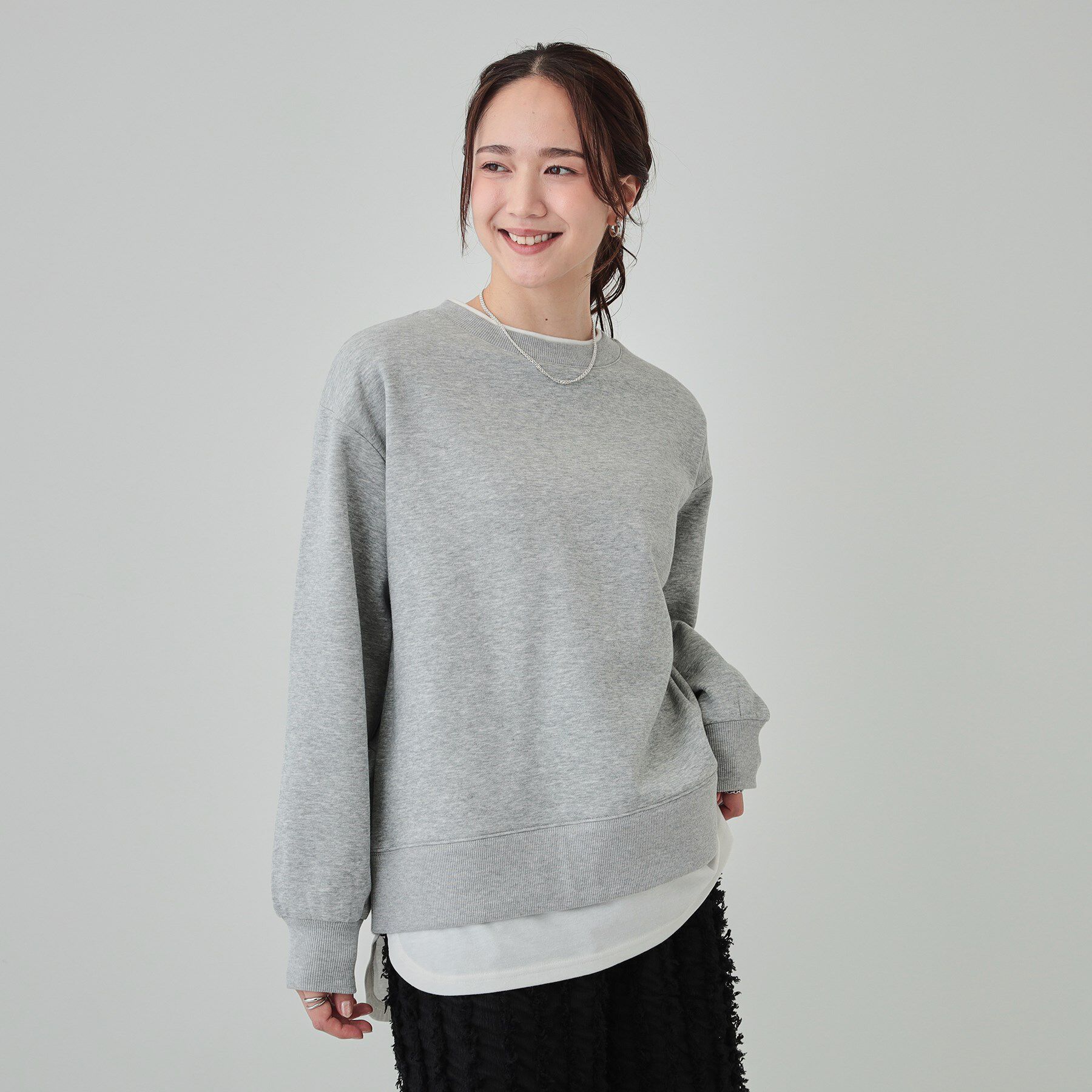 SHOO･LA･RUE「【洗える/S-LL】着るだけ簡単こなれ感 裏起毛レイヤード風スウェット【SHOO WARM】」|パーカー|