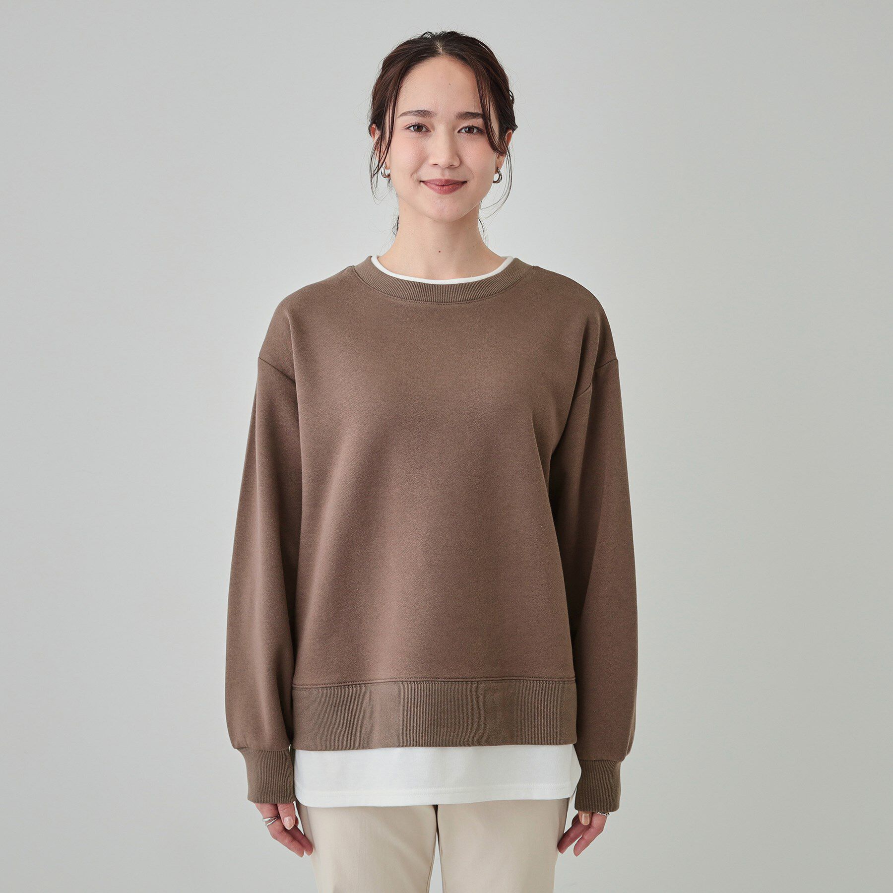 SHOO･LA･RUE「【洗える/S-LL】着るだけ簡単こなれ感 裏起毛レイヤード風スウェット【SHOO WARM】」|パーカー|