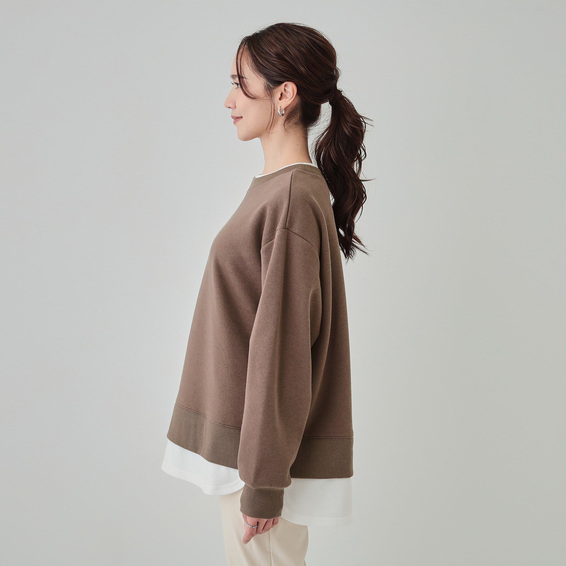 SHOO･LA･RUE「【洗える/S-LL】着るだけ簡単こなれ感 裏起毛レイヤード風スウェット【SHOO WARM】」|パーカー|