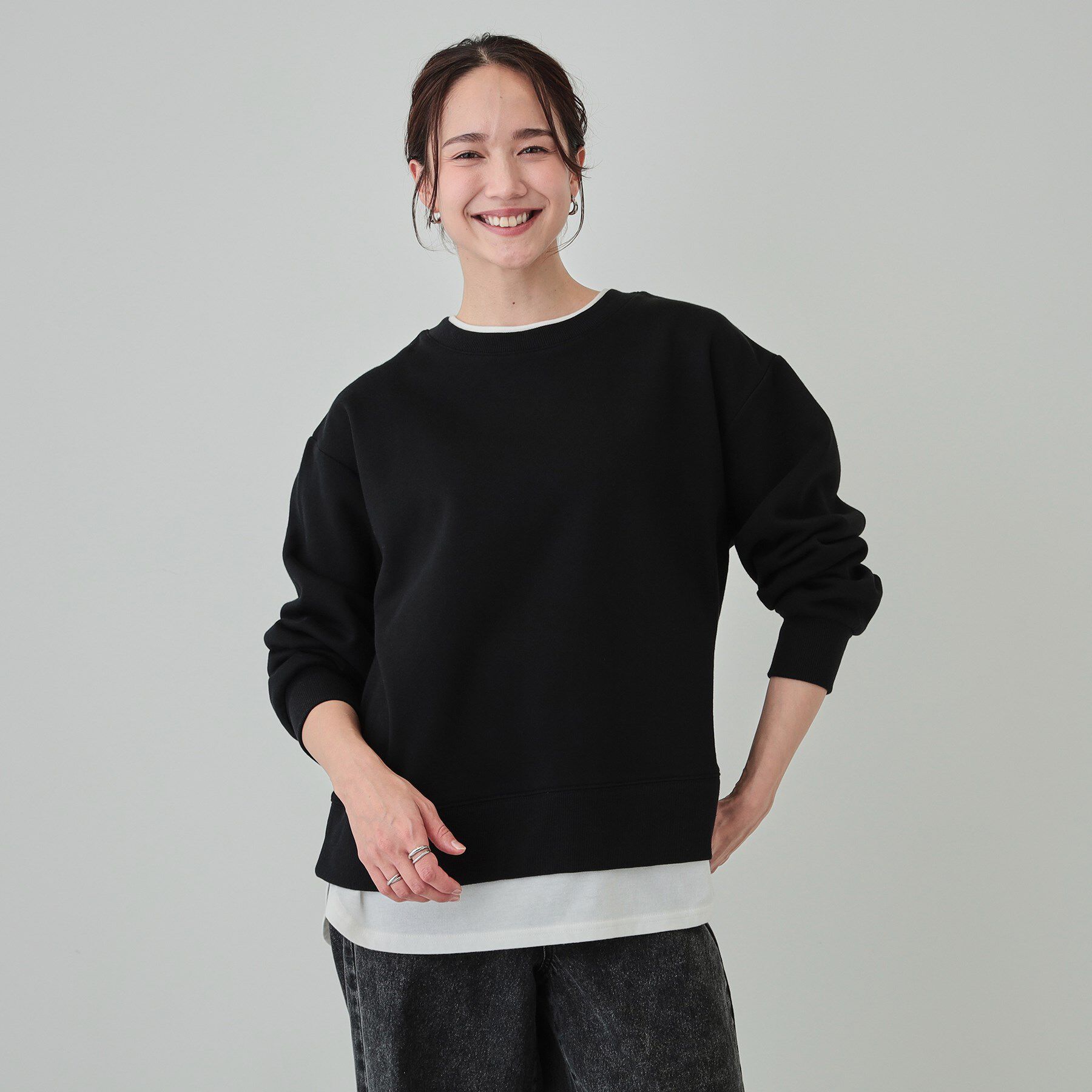 SHOO･LA･RUE「【洗える/S-LL】着るだけ簡単こなれ感 裏起毛レイヤード風スウェット【SHOO WARM】」|パーカー|