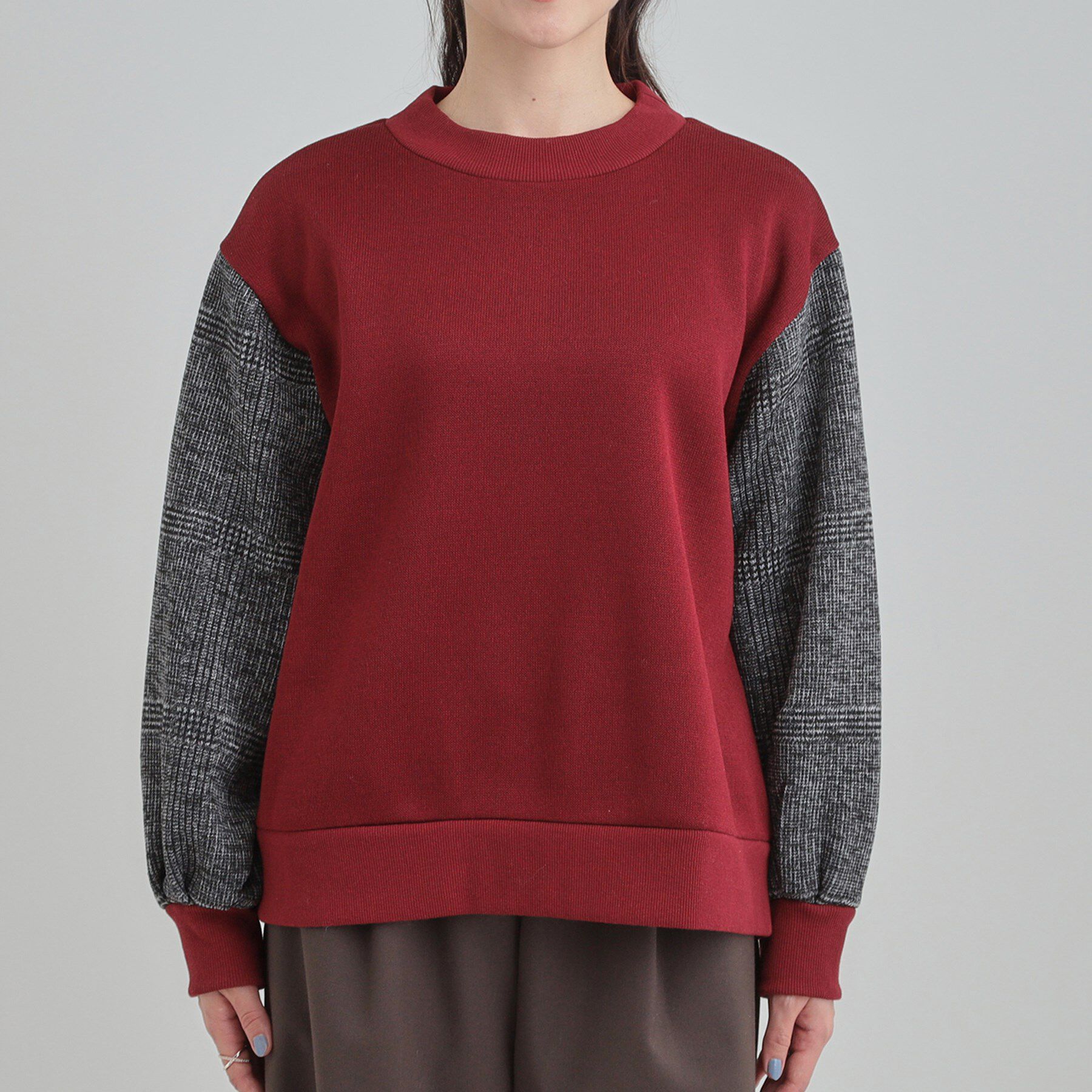 SHOO･LA･RUE「【S-L/あったか】お袖チェック裏起毛トップス」|パーカー|