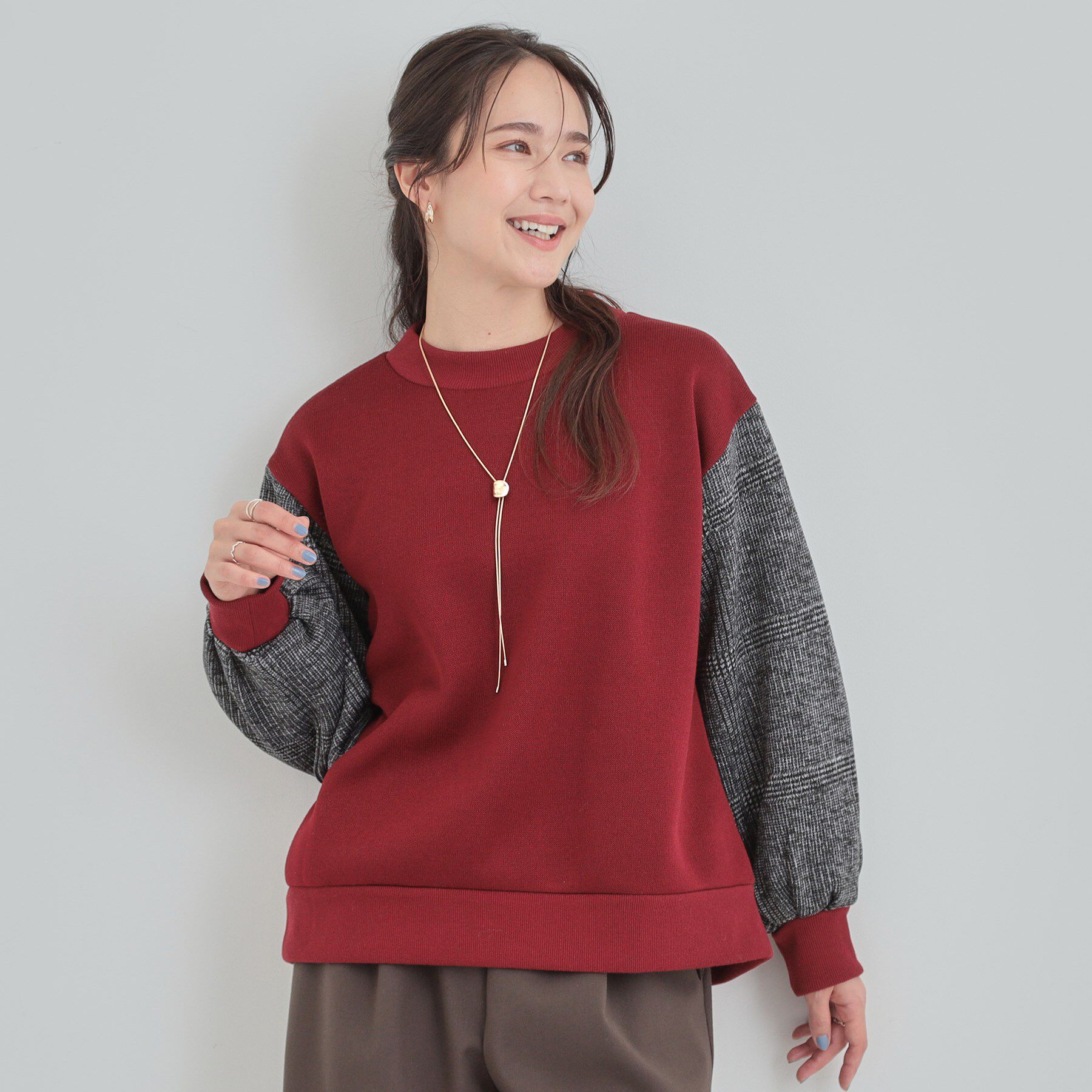 SHOO･LA･RUE「【S-L/あったか】お袖チェック裏起毛トップス」|パーカー|