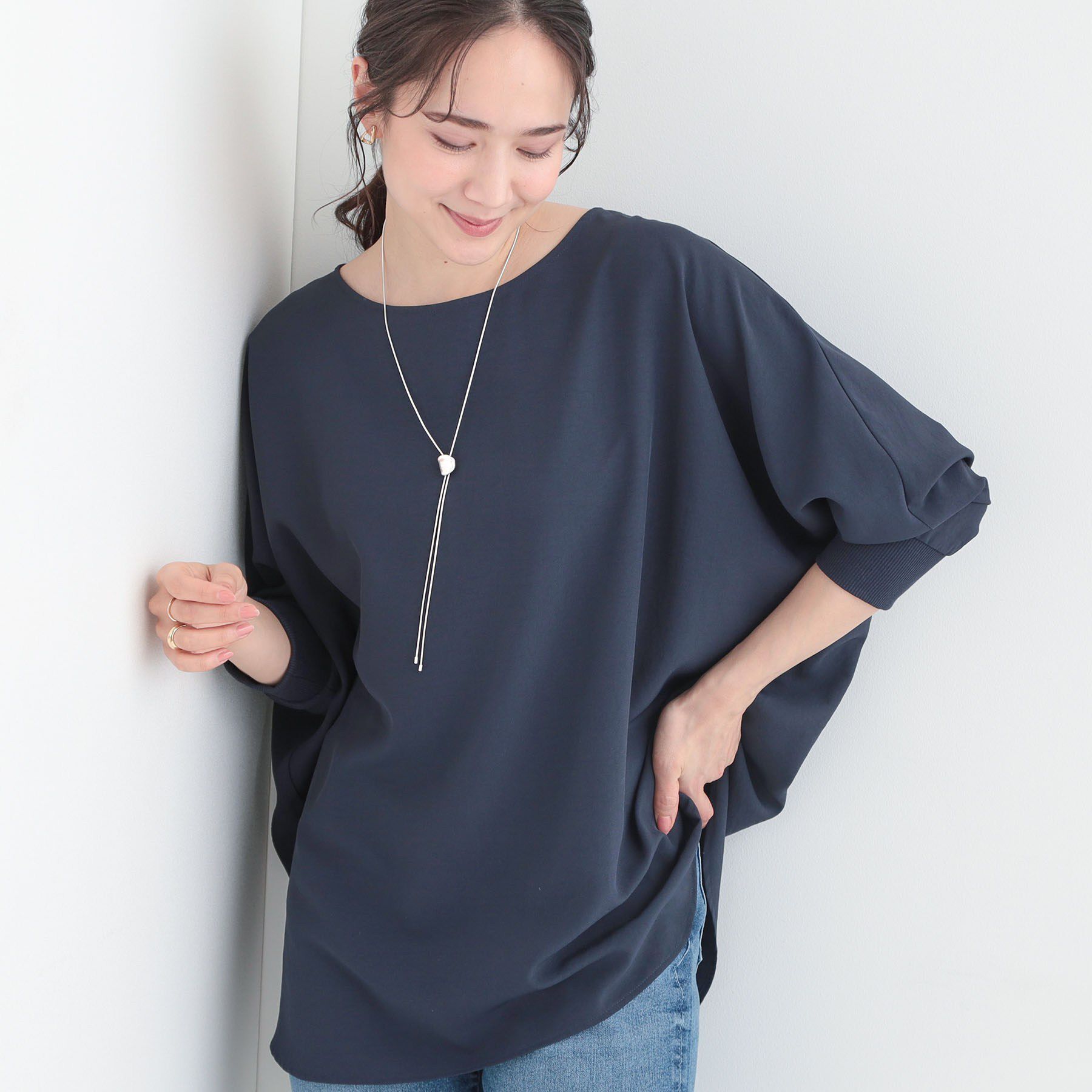 SHOO･LA･RUE「【着丈選べる/体型カバー】さらさらとろん ドルマンブラウス」|シャツ・ブラウス|ネイビーロング(89