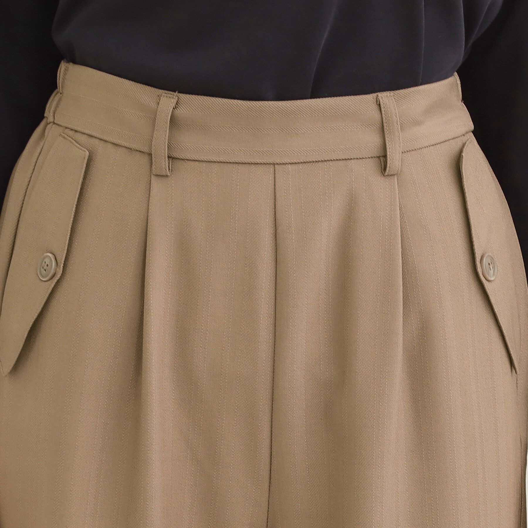 SHOO･LA･RUE「【洗濯機可/S-LL】フラップポケットがアクセント ヘリンボーンワイドパンツ」|その他|