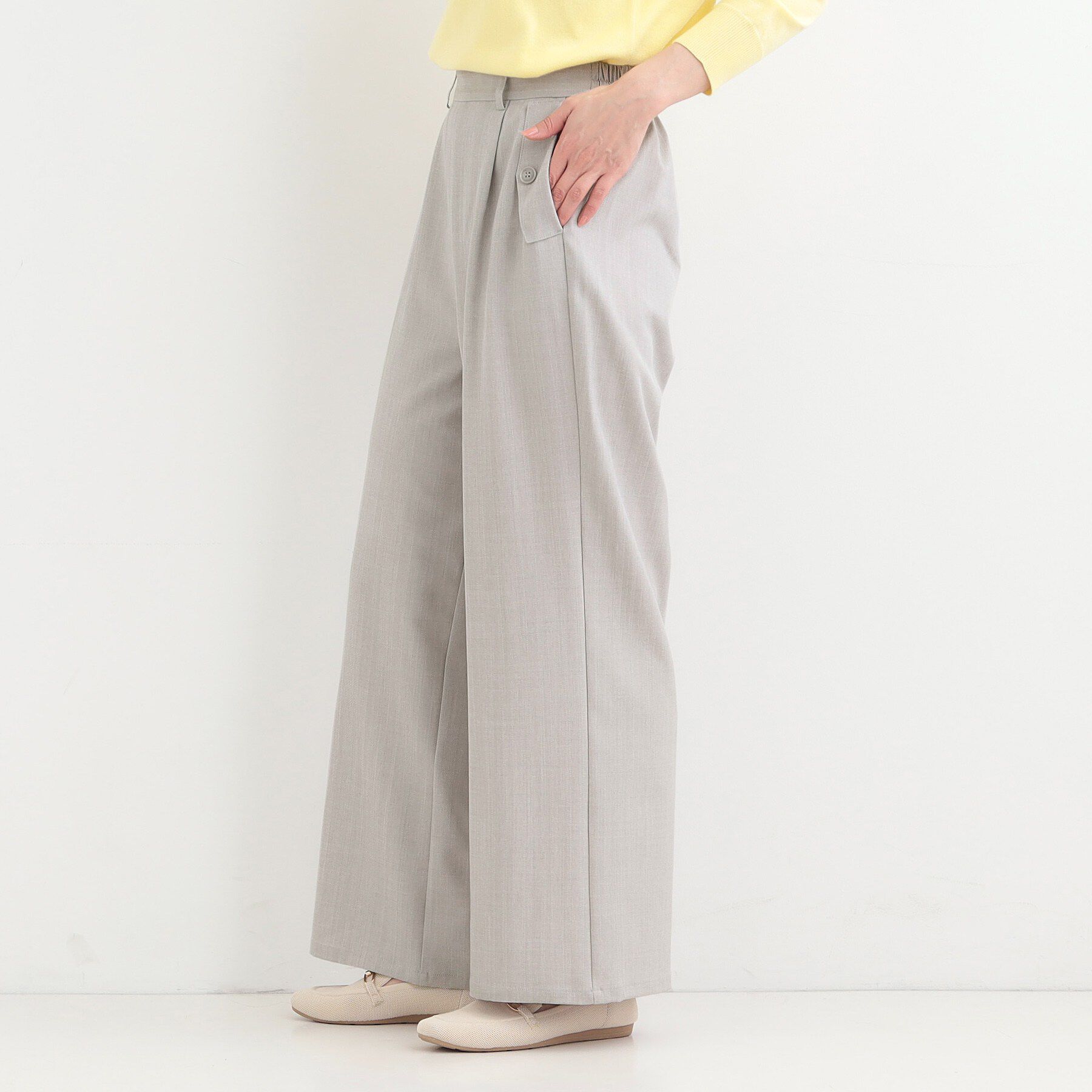 SHOO･LA･RUE「【洗濯機可/S-LL】フラップポケットがアクセント ヘリンボーンワイドパンツ」|その他|