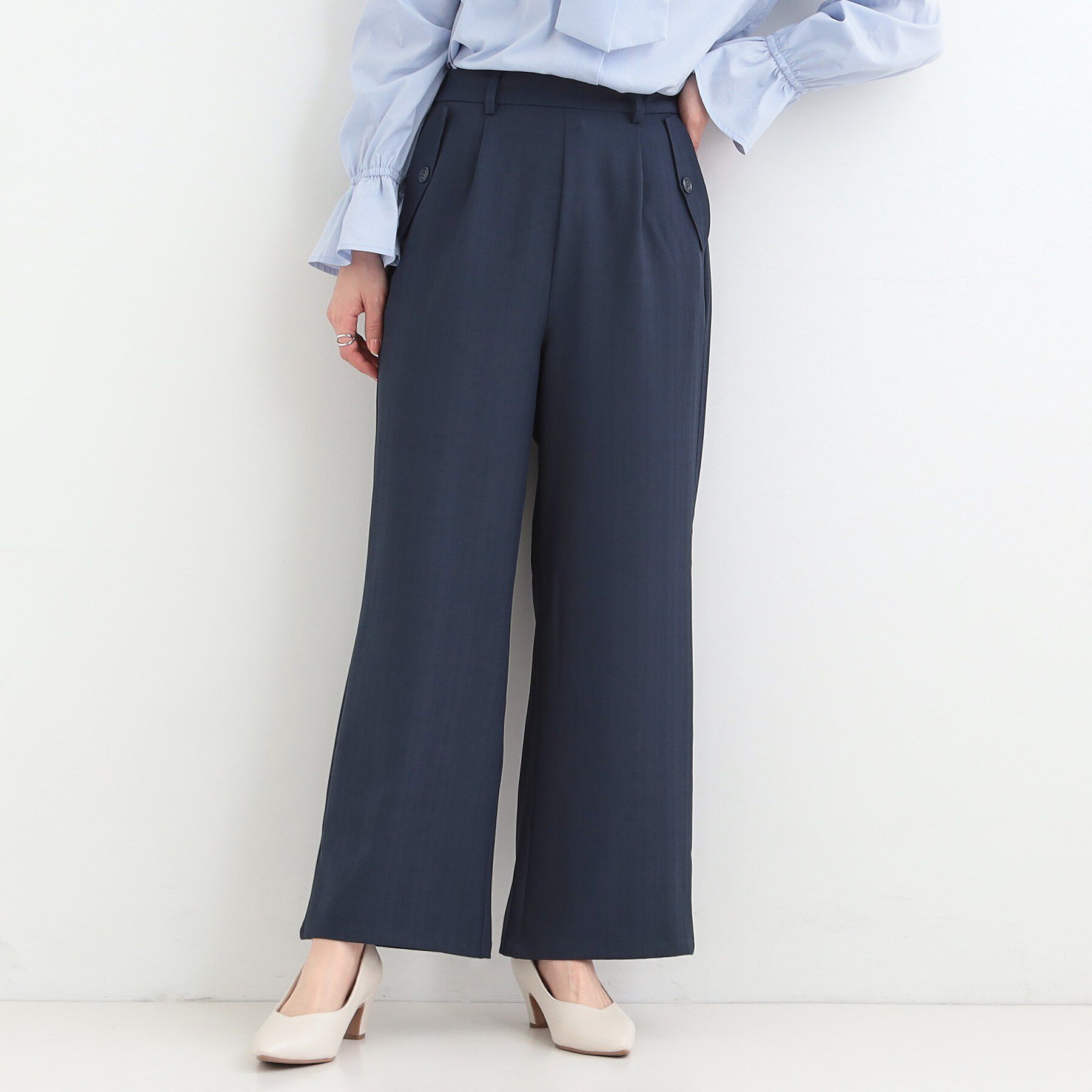 SHOO･LA･RUE「【洗濯機可/S-LL】フラップポケットがアクセント ヘリンボーンワイドパンツ」|その他|