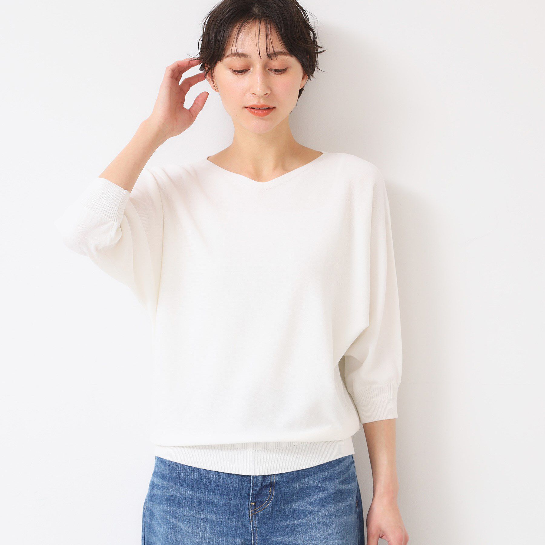 Dessin「【選べる7色展開・洗える】後ろボタンニットプルオーバー七分袖（XS～L）」|ニット・セーター|